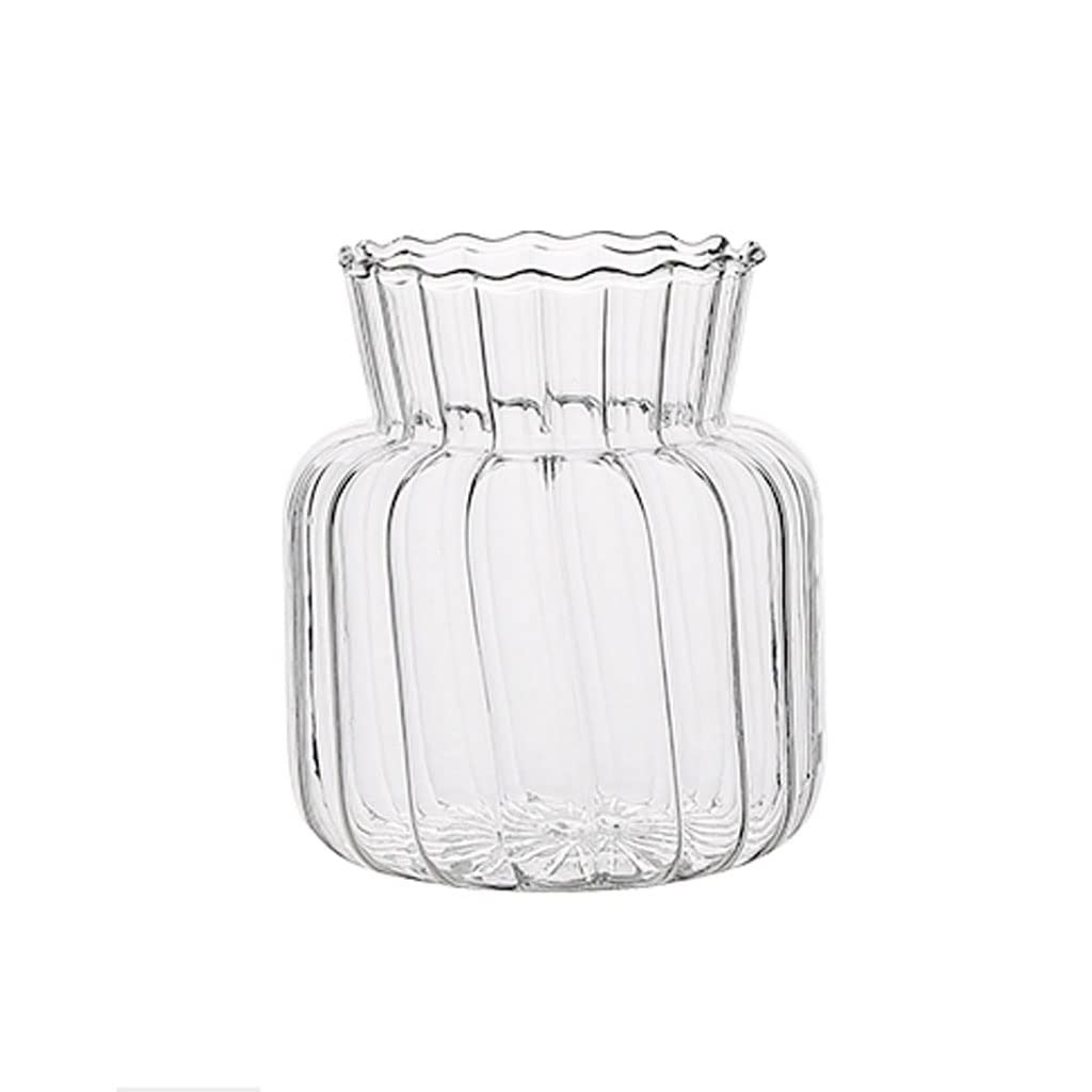 AVEO Geometric Stripe Glass Vase - Narrow Neck Mini Bud Vase for Flowers, Home Decor, Table Centerpiece | Perfect for Weddings, Dining Tables & Living Room Decor (Clear Glass)
