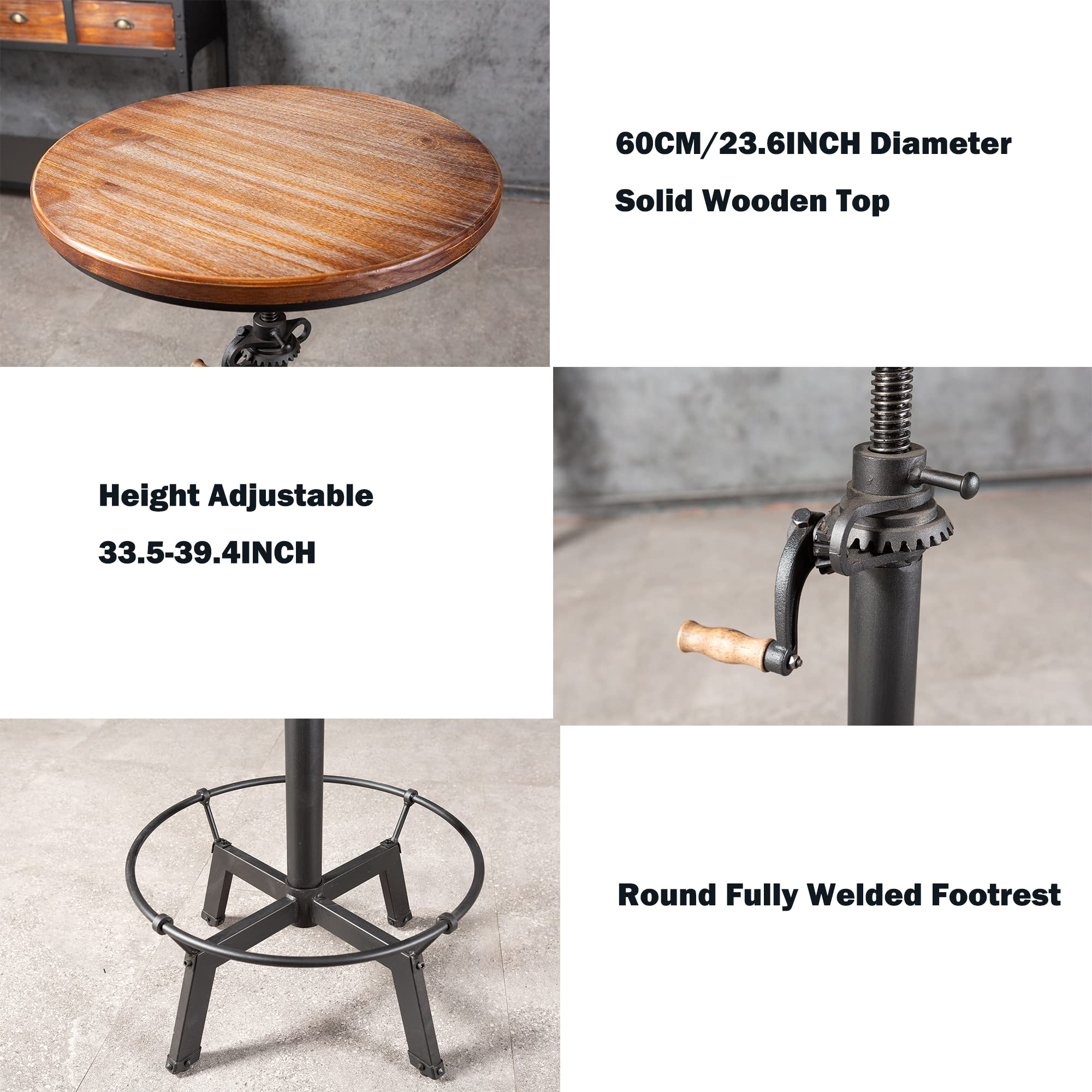 Farmhouse Bar Table Set with 2 Chairs - Industrial Pub Table & Stools, Vintage 3-Piece Coffee Table Set, Swivel High Top Table with Adjustable Height - Perfect for Kitchen Island, Breakfast Nook & Small Dining Spaces