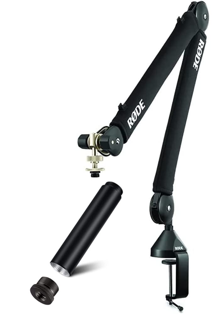 Rode PSA1+ Pro Studio Boom Arm with ZAYKiR Microphone Stand Extension - Professional Podcasting & Streaming Mic Mount for Home Studio, Voice Recording, YouTube, Gaming Setup