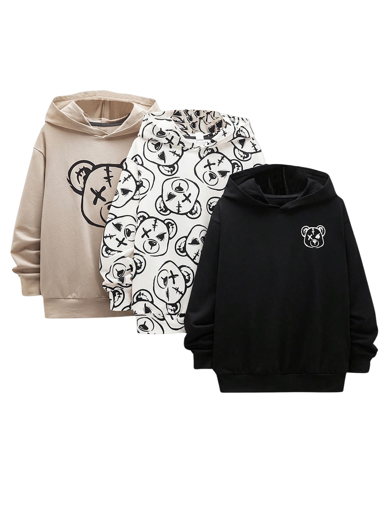 SweatyRocks Boys Graphic Hoodies 3-Pack - Long Sleeve Drop Shoulder Loose Pullover Sweatshirts for Teens | Trendy Streetwear & Casual Outfit for School, Gaming & Everyday Wear