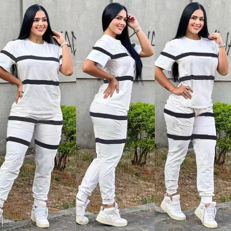 Stylish Solid Color Casual Print Two-Piece Set for Women - Perfect for Everyday Wear, Outings, and Relaxing at Home