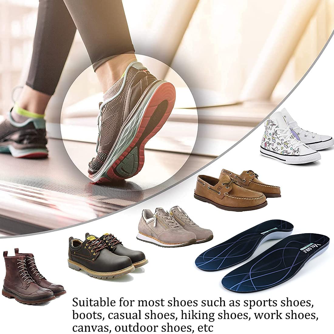 VALSOLE Plantar Fasciitis Orthotic Shoe Inserts - Arch Support Gel Insoles for Men & Women - Relieve Heel Pain, Flat Feet & Metatarsalgia - Running & Athletic Comfort Insoles for Work, Sports & Daily Wear