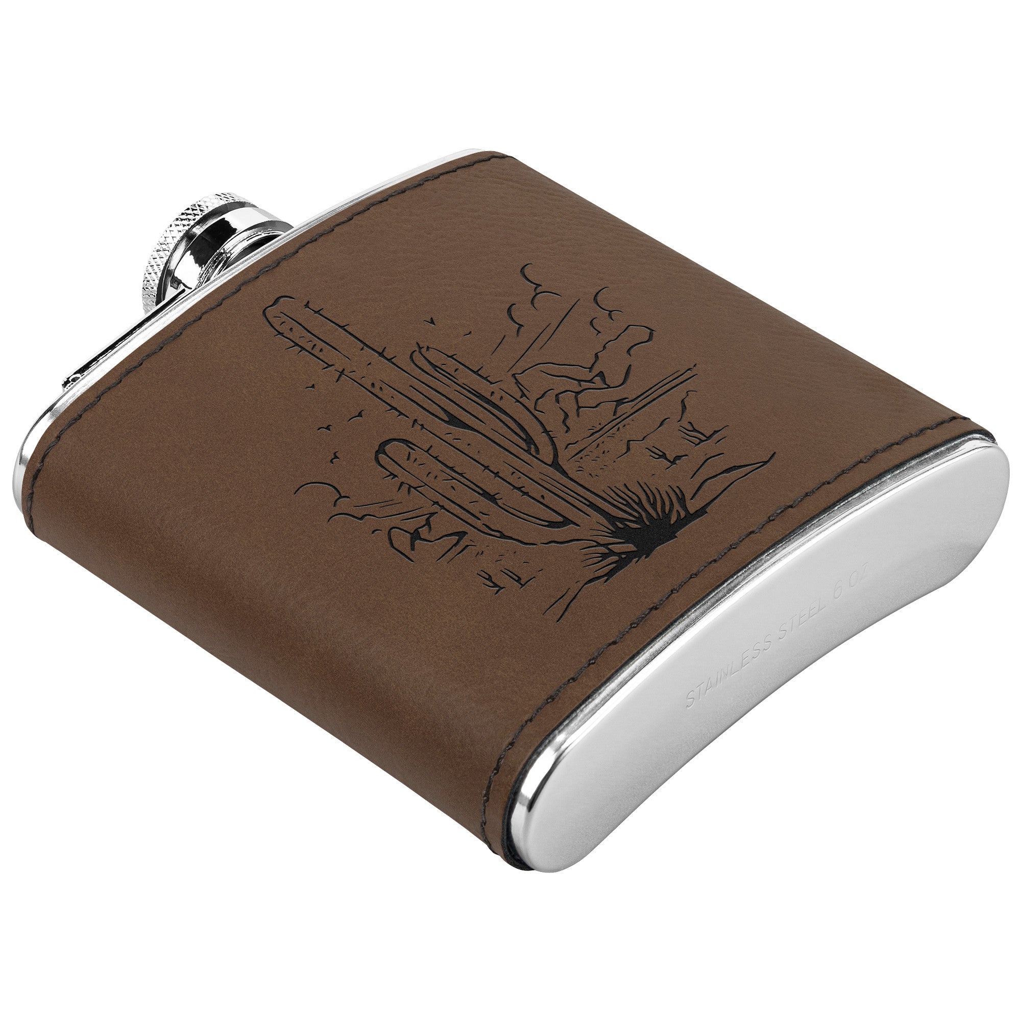 Cactus Design Stainless Steel Leather Flask - Perfect for Outdoor Adventures, Camping & Gifts