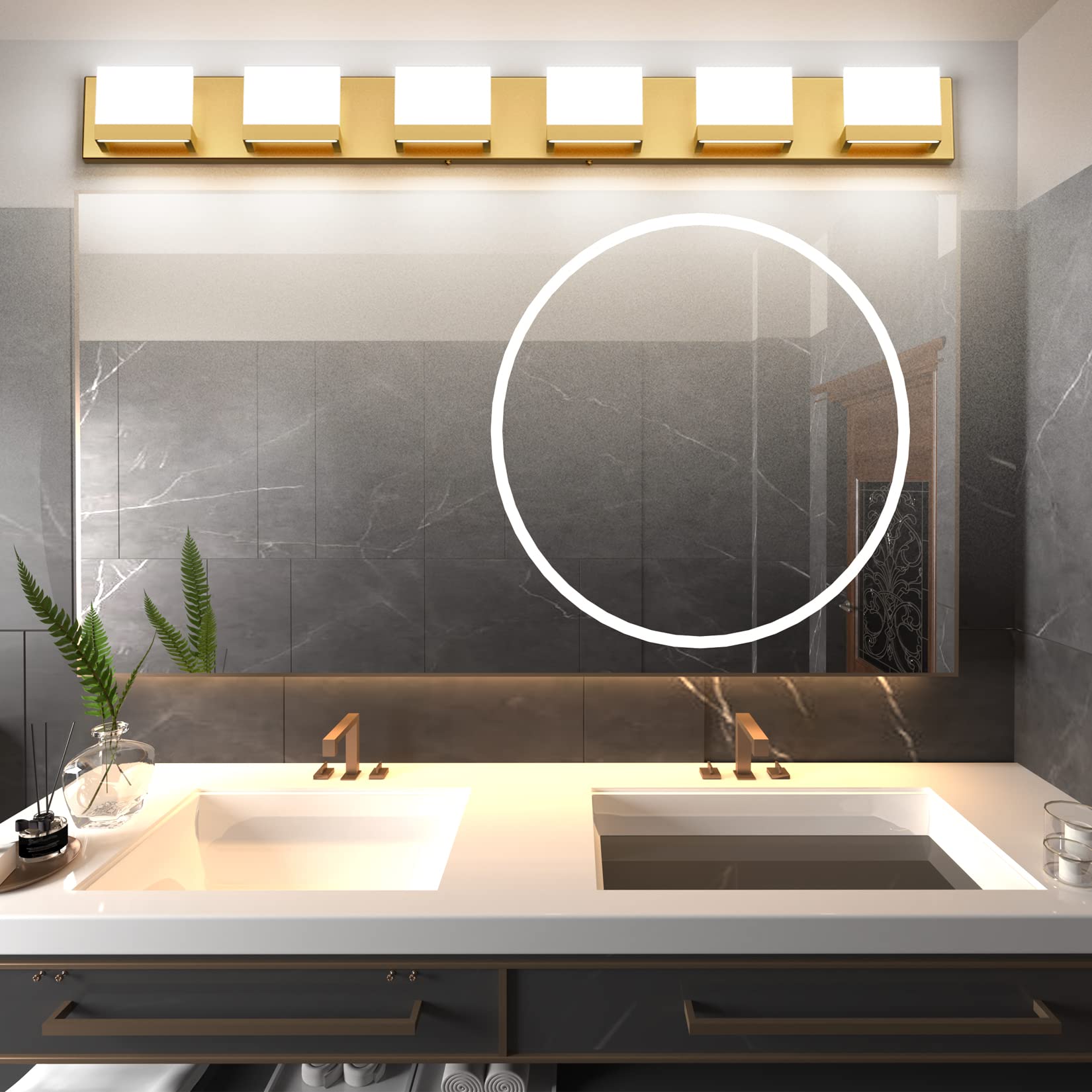 Tipace 6-Light Modern LED Bathroom Vanity Light Fixture - Gold Finish, 6000K Daylight White, Up & Down Lighting - Perfect for Bathroom Mirror Illumination, Makeup Vanity, and Modern Home Decor