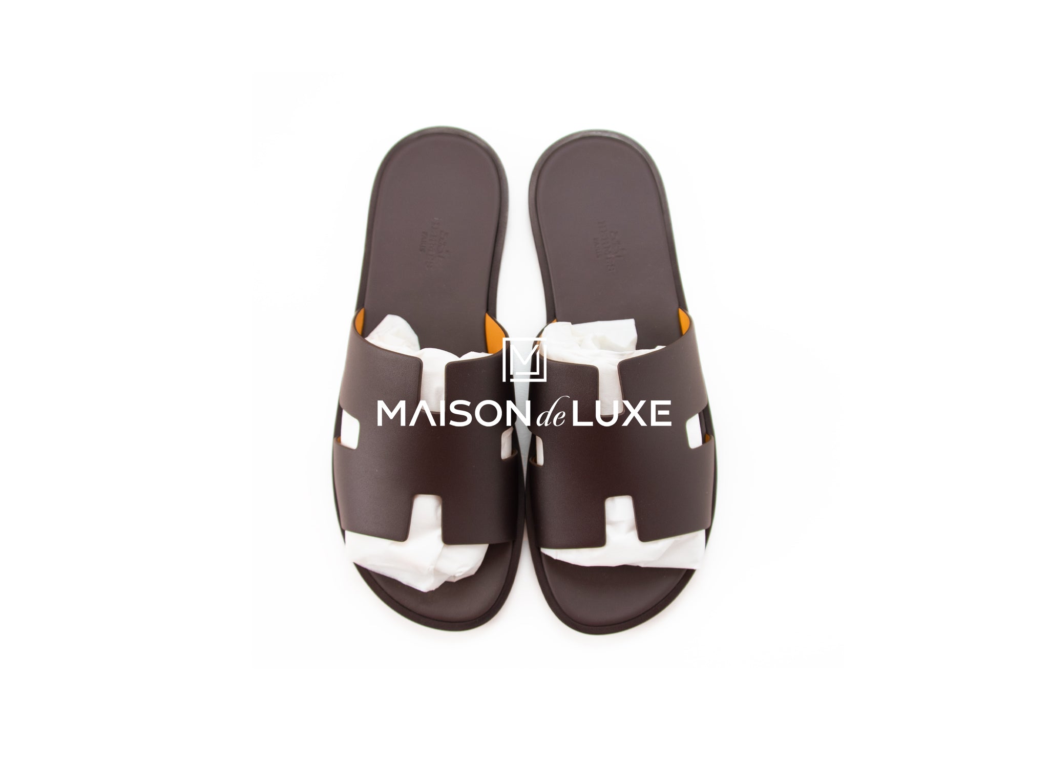 Hermes Men's Moka Izmir Leather Sandals Size 43 - Comfortable Summer Casual Shoes for Beach, Vacation & Outdoor Walking