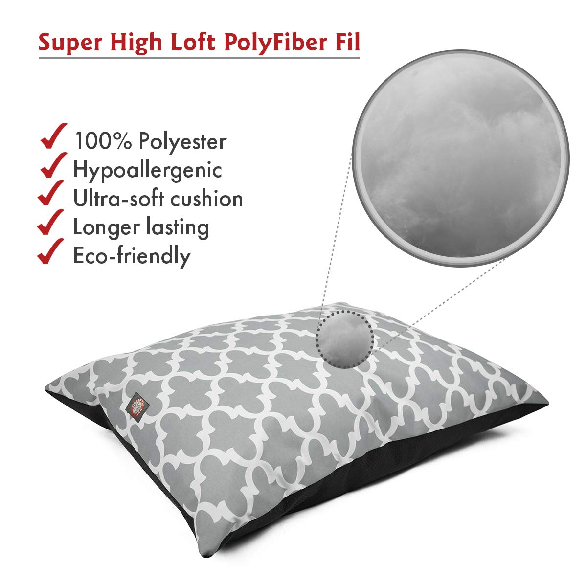 Washable Non-Slip Large Dog Bed 46x35 Inch - Comfy Orthopedic Pet Bed for Crates & Kennels, Gray Trellis Design - Perfect for Large Breed Dogs, Ideal for Sleeping, Lounging & Home Use
