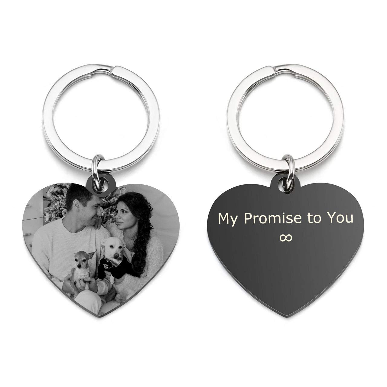Personalized Engraved Stainless Steel Heart Keychain - Custom Photo & Text Love Pendant for Couples - Valentine's Anniversary Birthday Gift - Perfect for Keys, Purses & Special Occasions