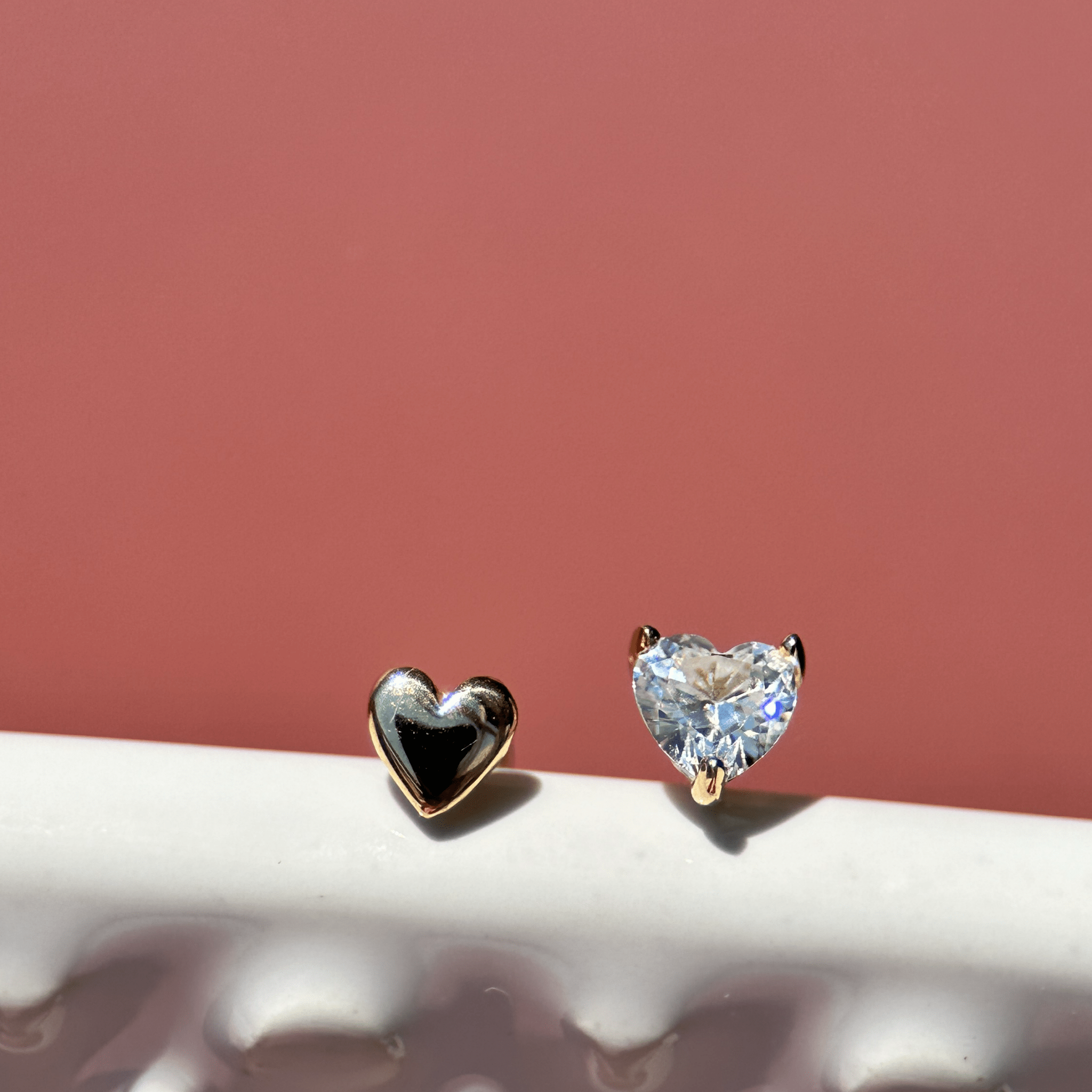 14K Yellow Gold Stone Heart Flat Back Stud Earrings - Minimalist Dainty Jewelry for Women - Perfect for Everyday Wear, Gifts & Special Occasions