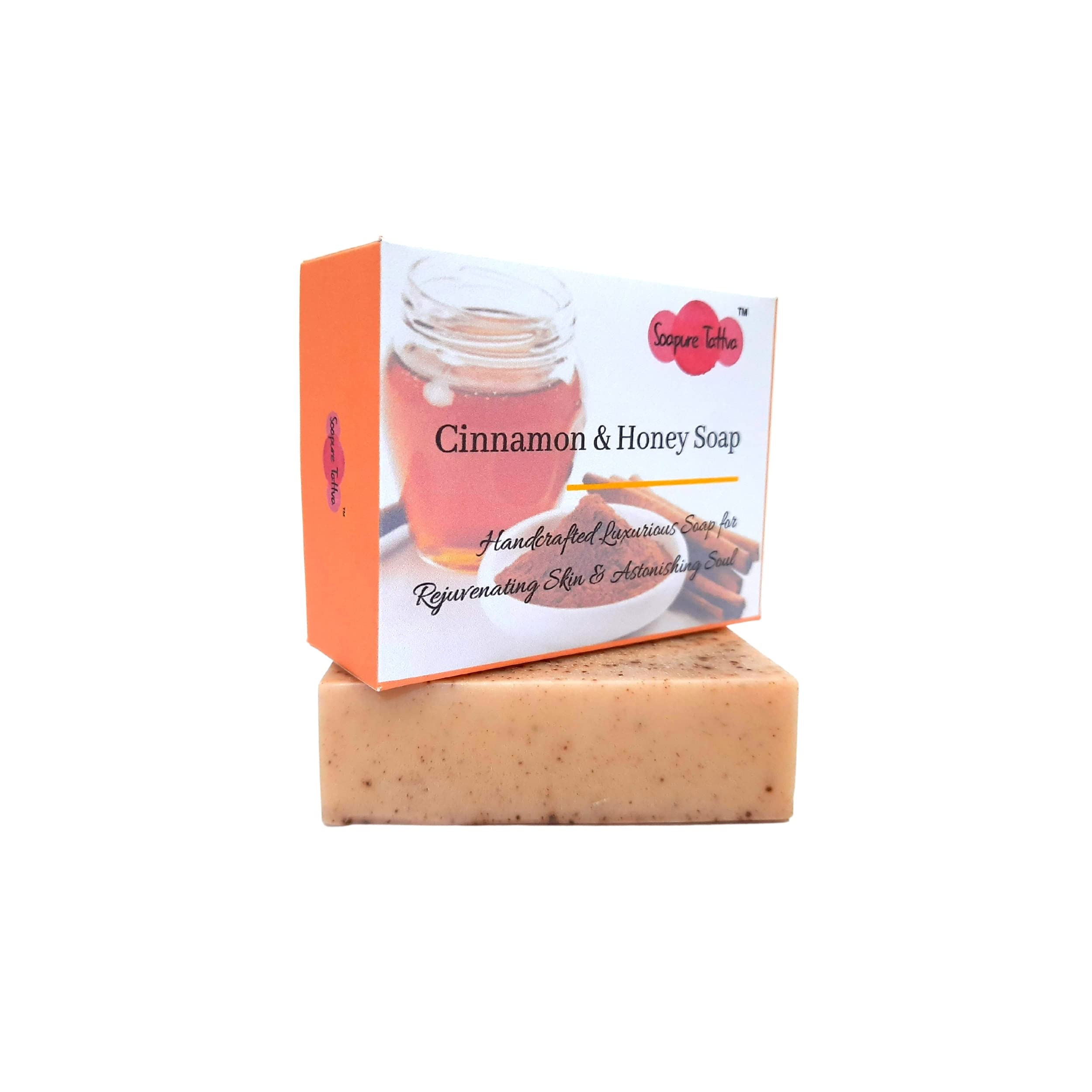 Soapure Tattva Cinnamon Honey Herbal Handmade Soap with Almond Oil - Natural Aroma for Fresh & Healthy Skin - 125g Bar Soap - Perfect for Daily Cleansing, Gift Sets & Spa Relaxation