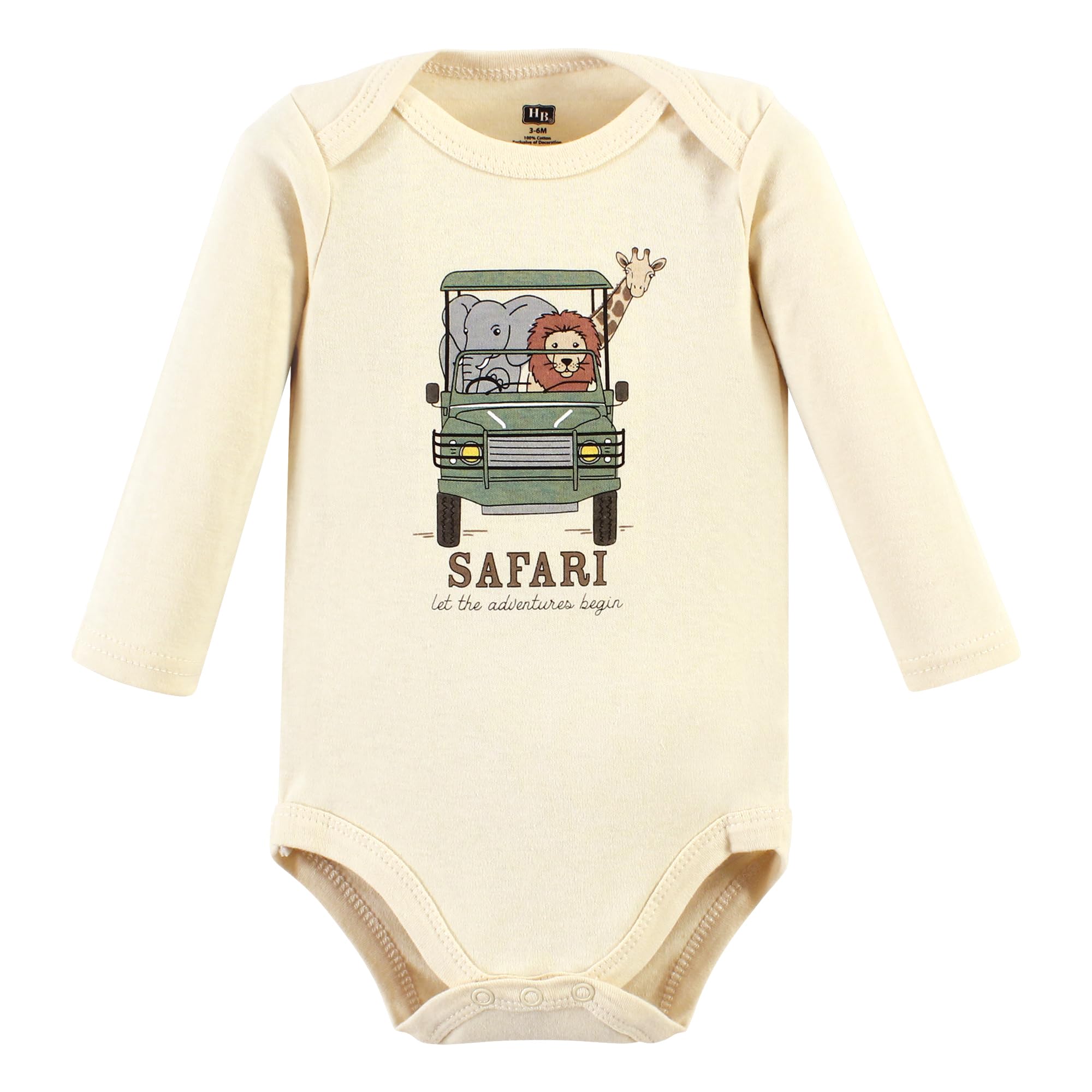 Hudson Baby Unisex Cotton Long-Sleeve Bodysuits - Safari Print 3-Pack (6-9 Months) | Soft & Comfortable Infant Onesies for Playtime, Daycare & Photo Shoots