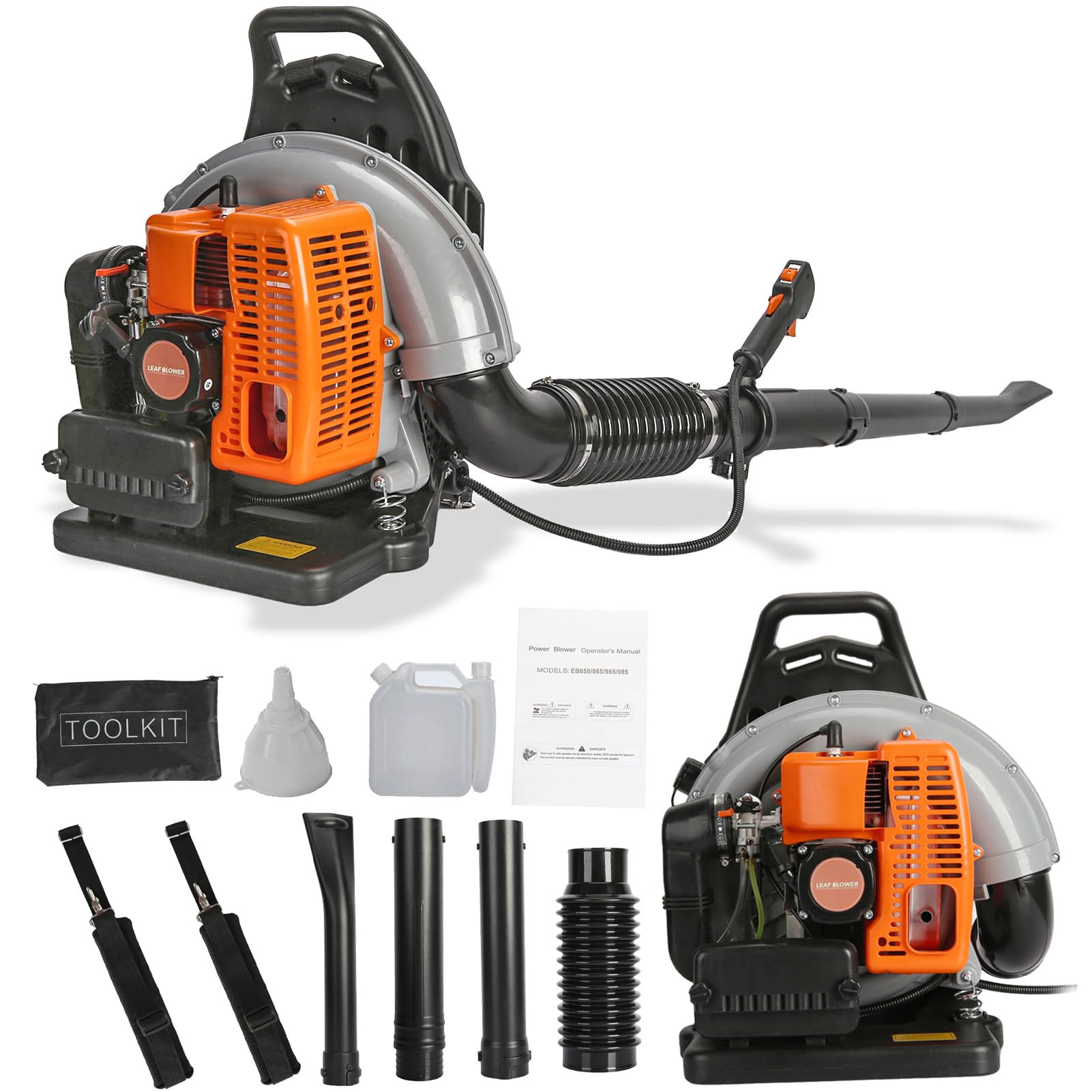 63CC 3HP 2-Stroke Gas Powered Backpack Leaf Blower - High Power Lawn & Garden Blower for Leaves, Snow, Grass - Single Cylinder Air-Cooled Engine - Ideal for Yard Cleaning, Gutter Maintenance & Snow Removal