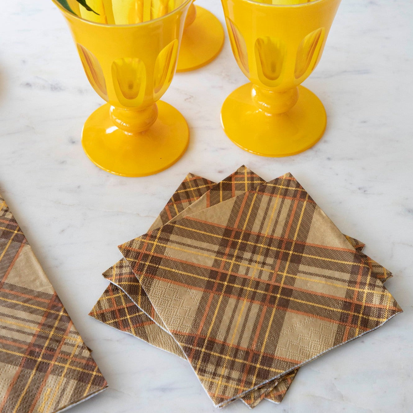 Elegant Autumn Plaid Cocktail Napkins - Premium 5x5 Inch Party Napkins for Fall Gatherings, Thanksgiving, and Holiday Entertaining