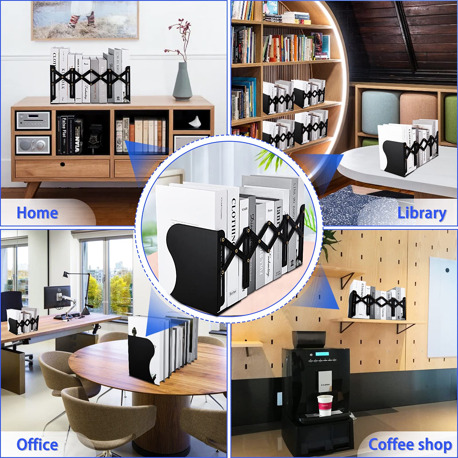 Non-Slip Metal Bookends for Home & Office - Carooyac Adjustable Heavy Duty Book Holder, Kids Bookshelf Organizer & Magazine Stand - Perfect for Desks, Shelves & Study Rooms