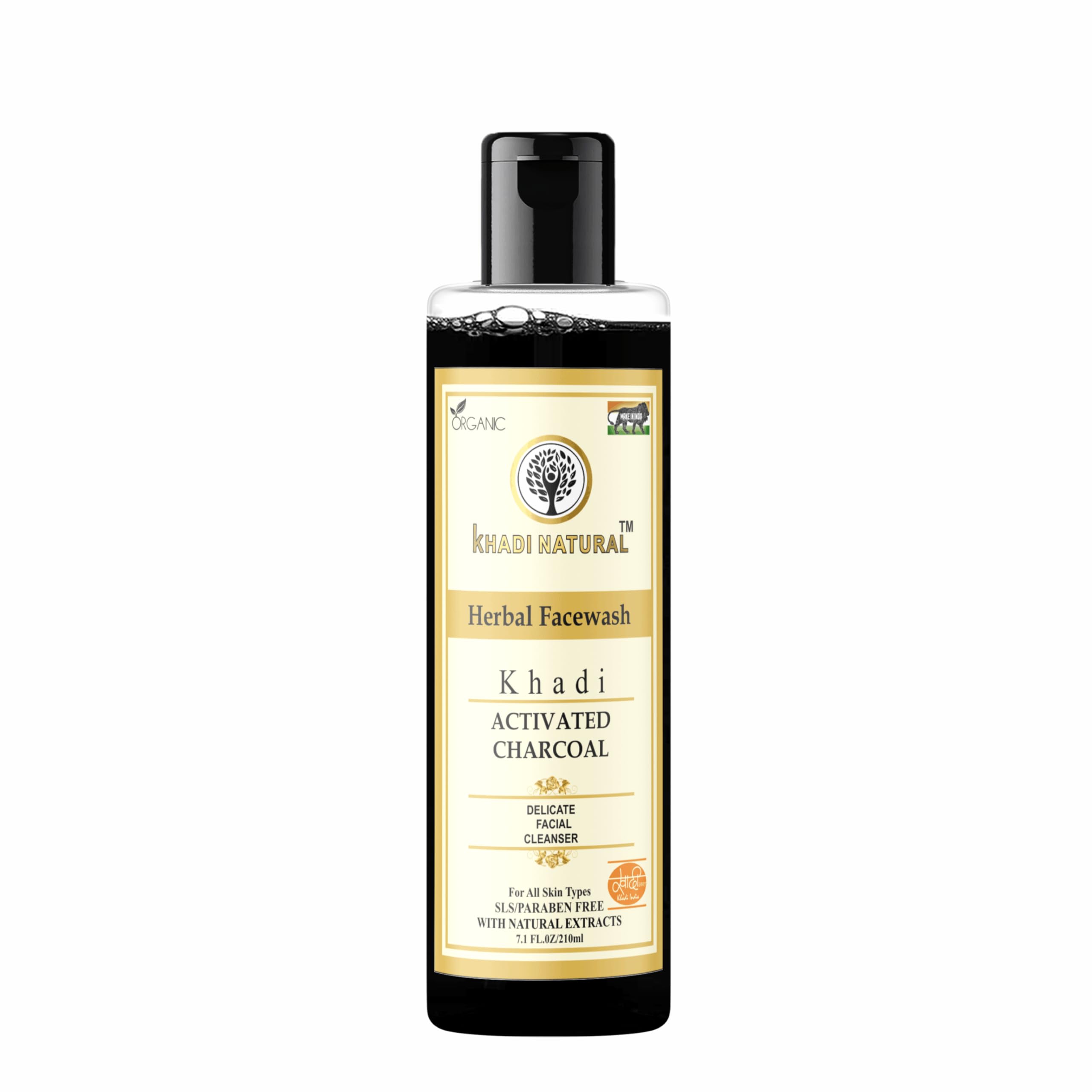 Khadi Natural Activated Charcoal Herbal Face Wash for Men & Women - 210ml | Deep Cleansing & Oil Control | Perfect for Daily Skincare Routine & Acne-Prone Skin