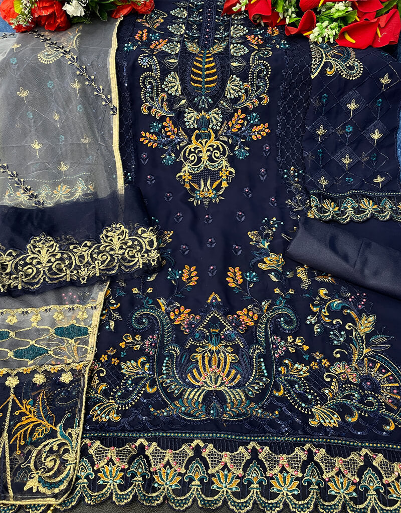 Blue Georgette Pant Suit for Women - Elegant Office Wear & Formal Business Attire - Perfect for Work, Meetings, and Professional Events