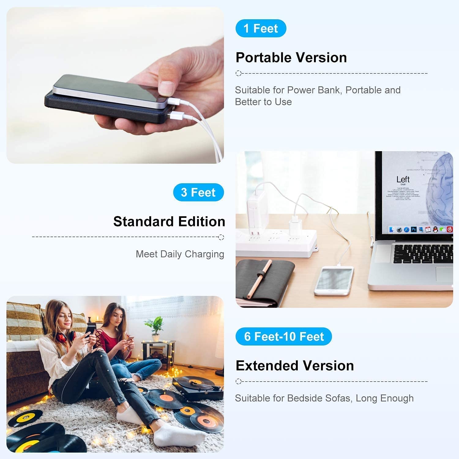 Apple MFi Certified Lightning to USB Cable - 2.4A Fast Charging Cord for iPhone 14/13/12/11/X/XS/XR/8/7/6/SE/Plus/Pro/Max/Mini - Durable White Charger for Home, Office & Travel