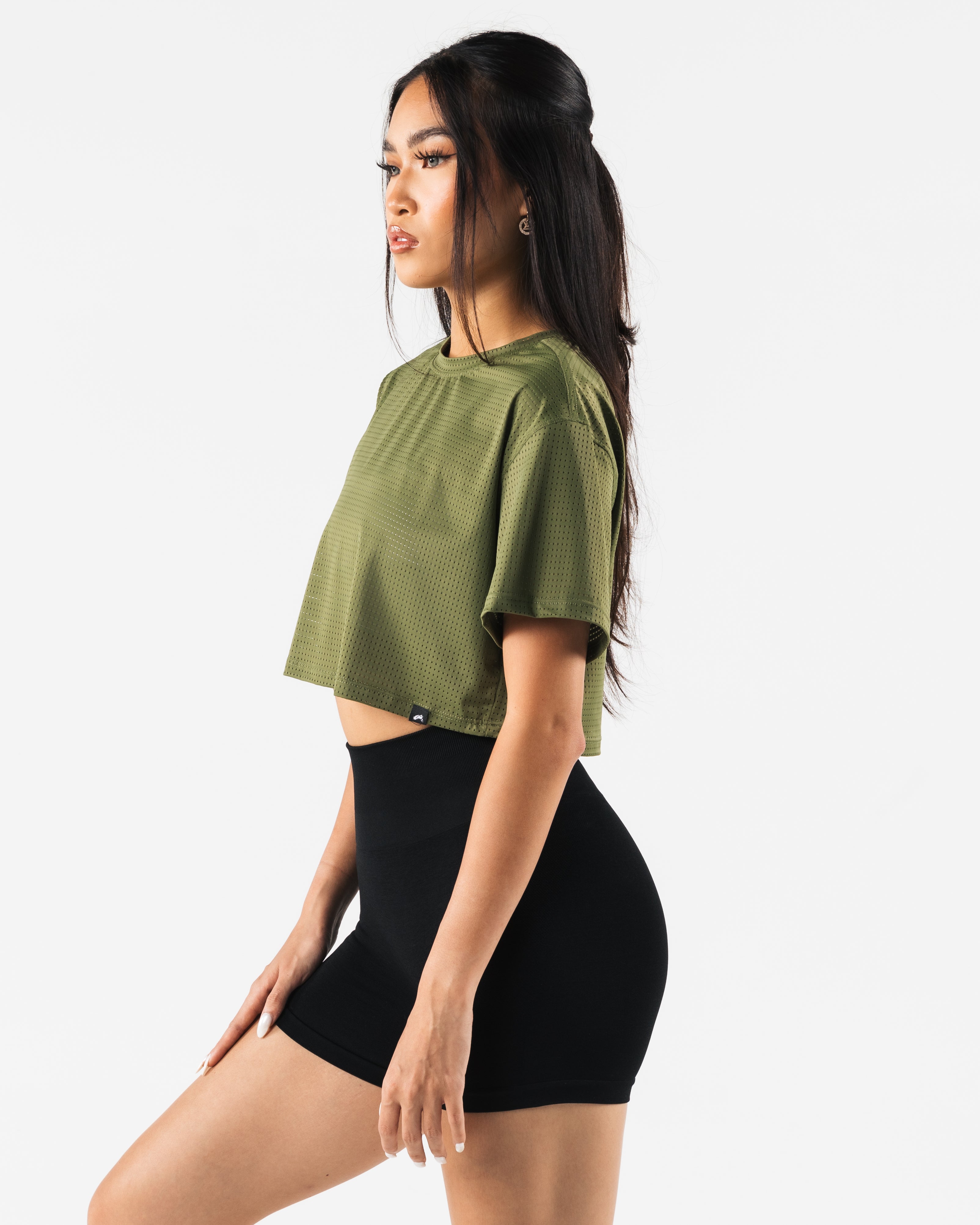 Margo Mesh Crop Tee in Agave Green - Trendy Summer Fashion Top for Women | Perfect for Beach, Music Festivals & Casual Outings