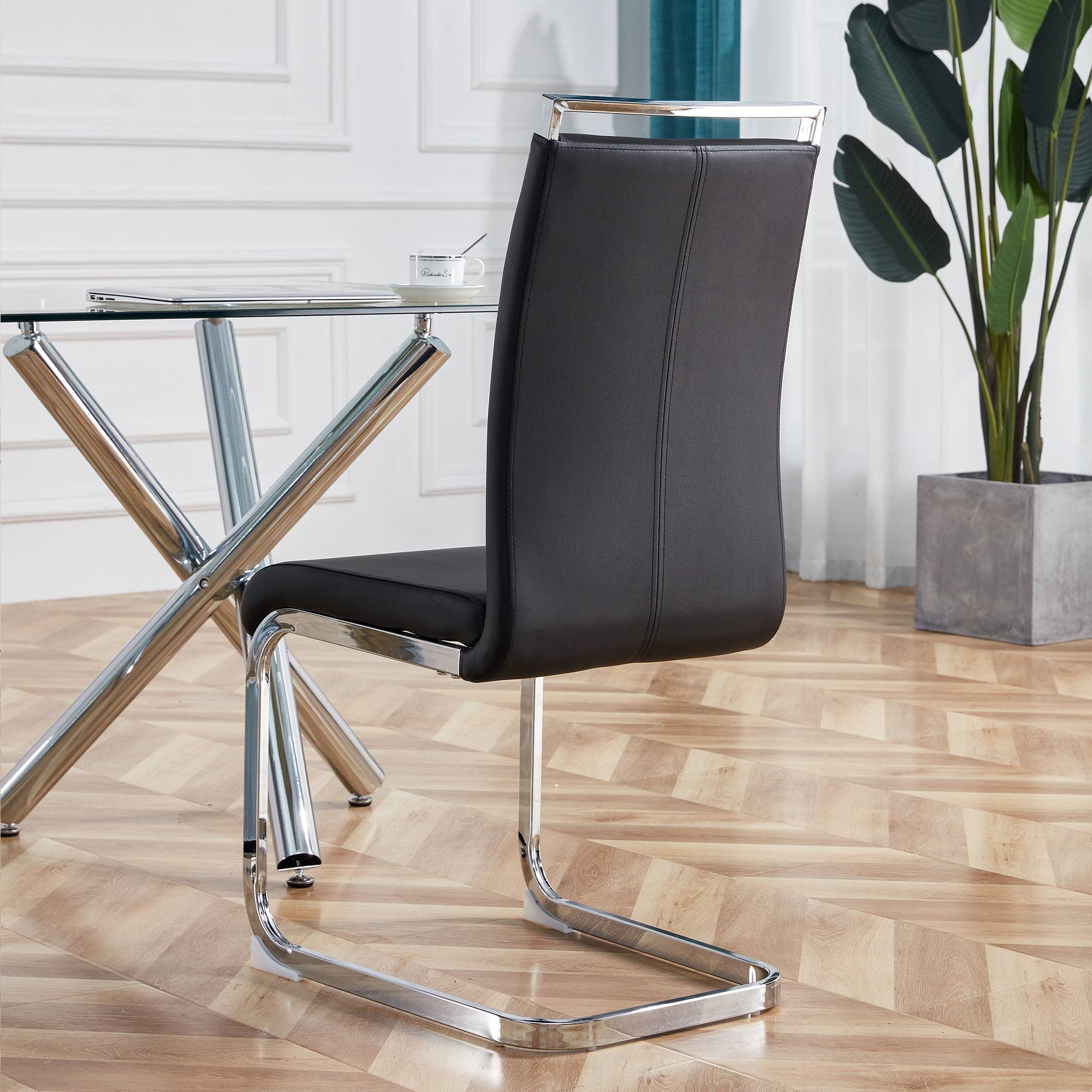 Baysitone Modern Dining Chairs Set of 4 - Faux Leather Padded High Back Kitchen & Dining Room Chairs - Comfortable Side Chairs for Home, Restaurant, Office - Black