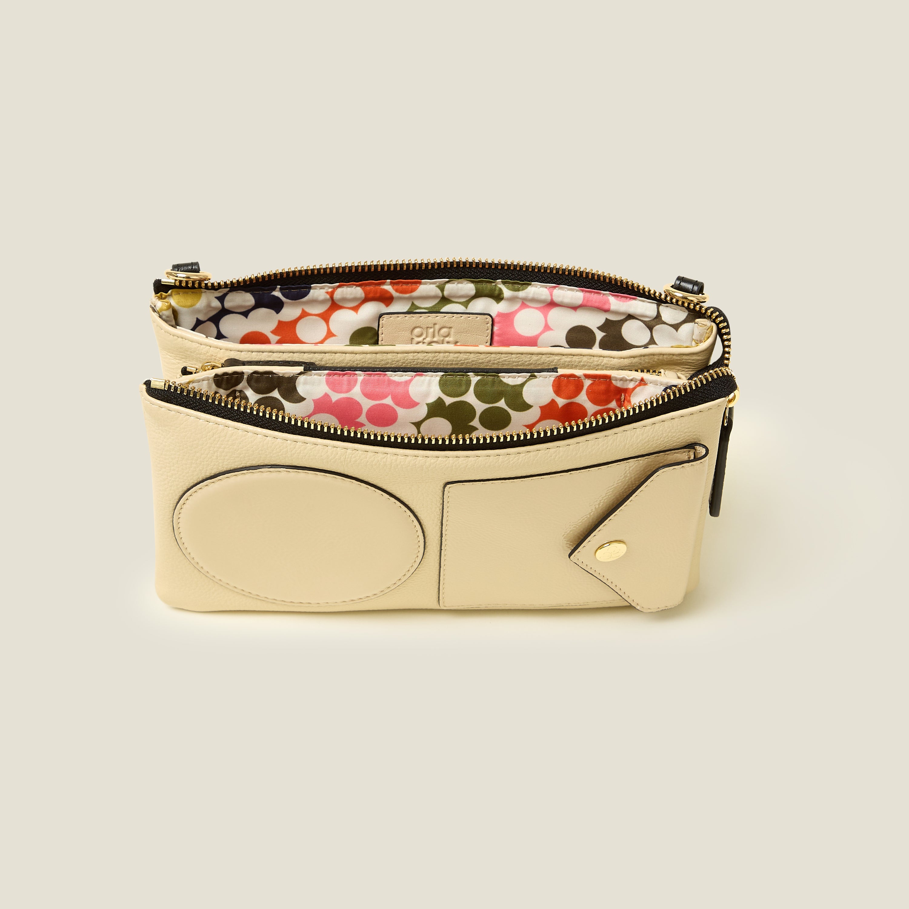 Stylish Folio Crossbody Bag with OK Applique in Cream - Perfect for Everyday Use, Travel, and Casual Outings