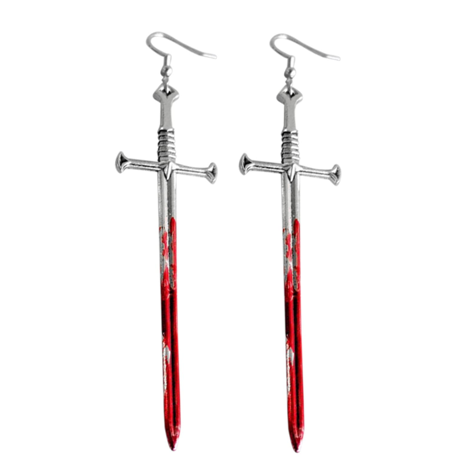 Gothic Scissor Drop Earrings for Women - Blood Print Axe Teeth Dangle Earrings with Flat Back Stud | Halloween Party Jewelry, Horror Cosplay Accessories, Punk Fashion Statement