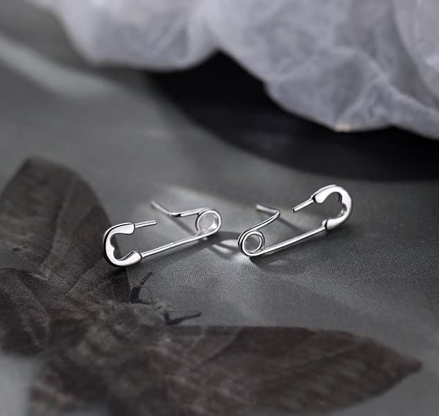 925 Sterling Silver Safety Pin Stud Earrings for Women & Teens - Punk Paper Clip Earrings - Hypoallergenic Cute Stud Earrings for Daily Wear, Parties & Gifts