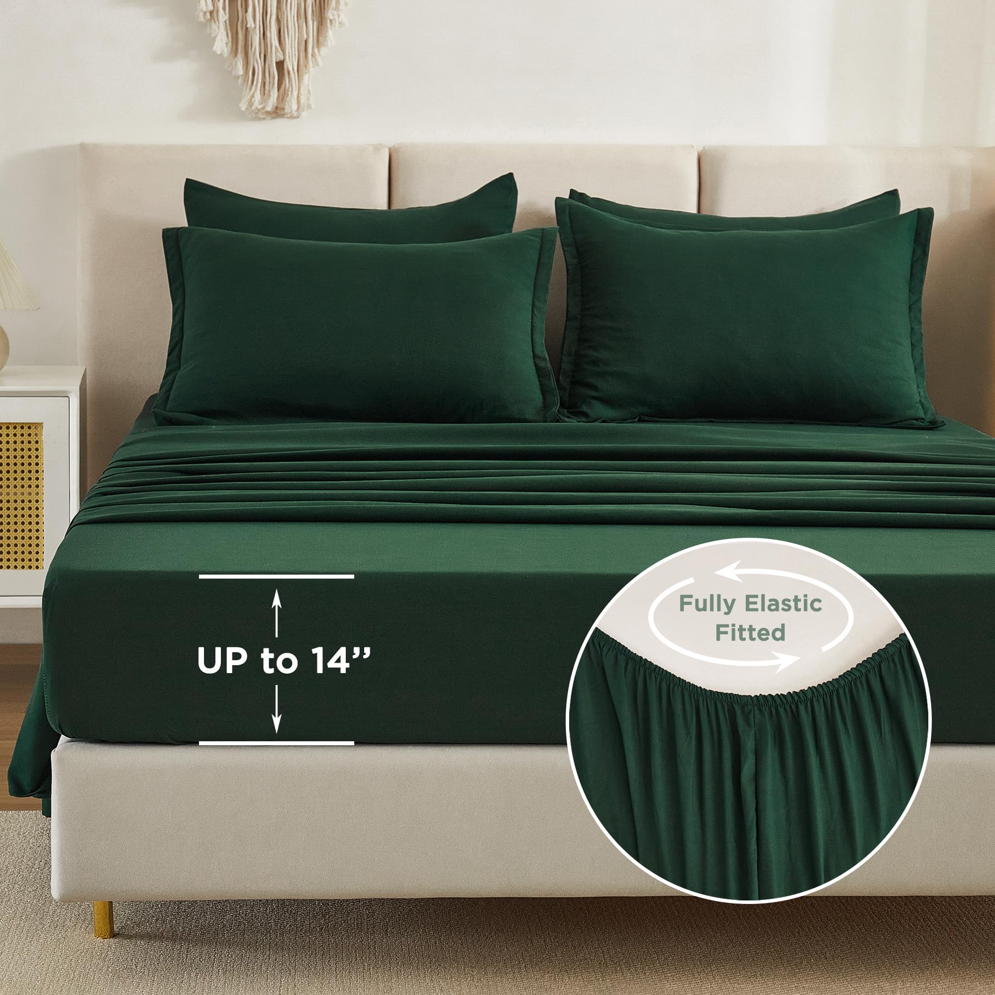 Litanika 7-Piece Queen Comforter Set in Dark Emerald Green - Lightweight Bedding Set Includes Comforter, Sheets, Pillowcases & Shams | Perfect for Master Bedroom, Guest Room & Cozy Home Decor