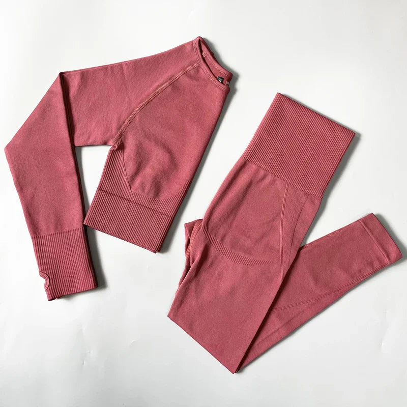 2/3/4PCS Women's Seamless Yoga Outfit - Long Sleeve Crop Top & High Waist Leggings Set for Yoga, Gym, Workout & Fitness | Perfect for Home Exercise, Running & Activewear