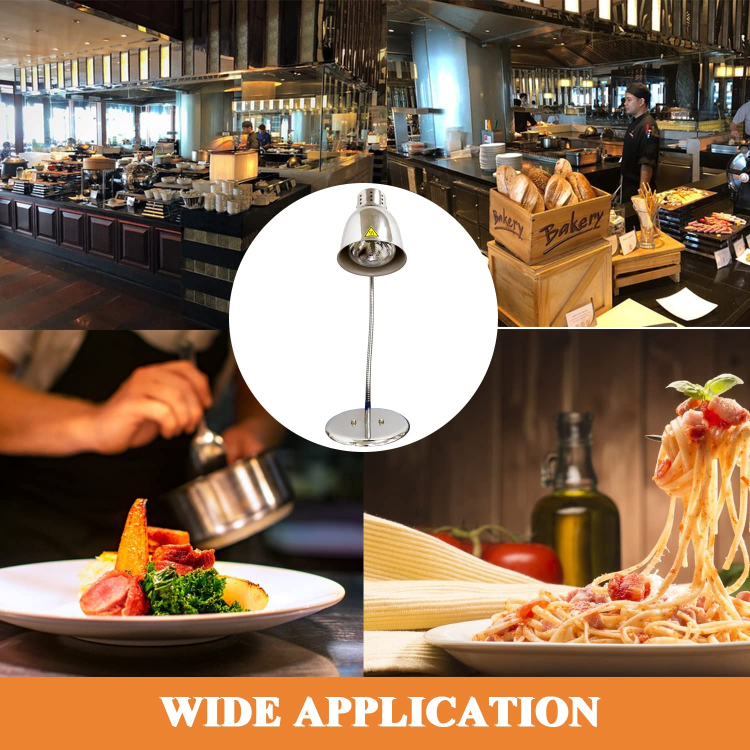 Commercial Food Heat Lamp with Bulb - 300W Stainless Steel Warming Light for Buffet, Catering, Restaurants & Parties - Keeps Fried Chicken, Pizza & BBQ Hot (Silver, Single Head) - Perfect for Food Displays, Events & Outdoor Dining