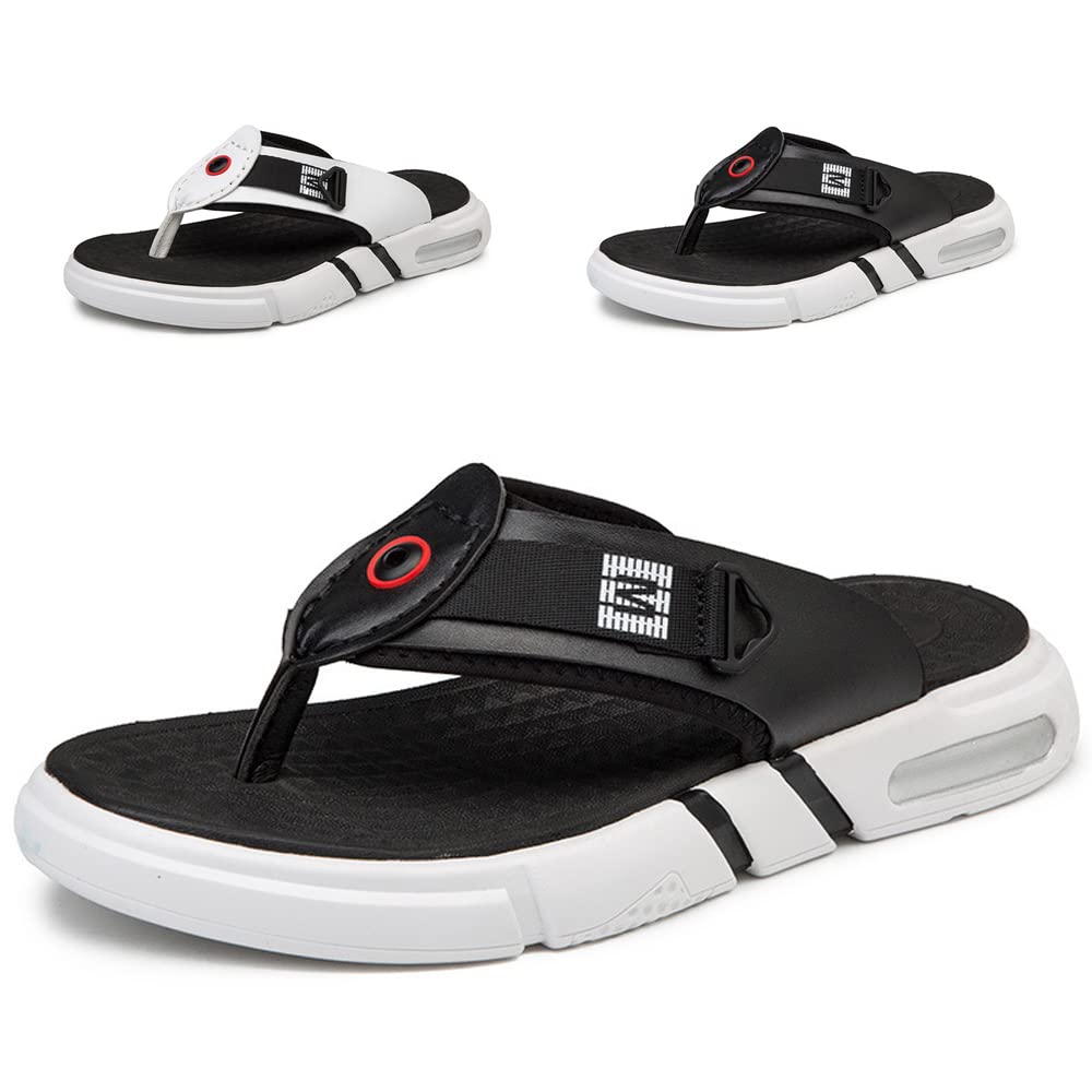 Premium Men's Leather Flip Flops - Non-Slip Thick Sole Summer Sandals for Outdoor, Beach & Leisure (Sizes 38-44 EU) - Black | Comfortable Open-Toe Slippers for Walking, Sports & Casual Wear