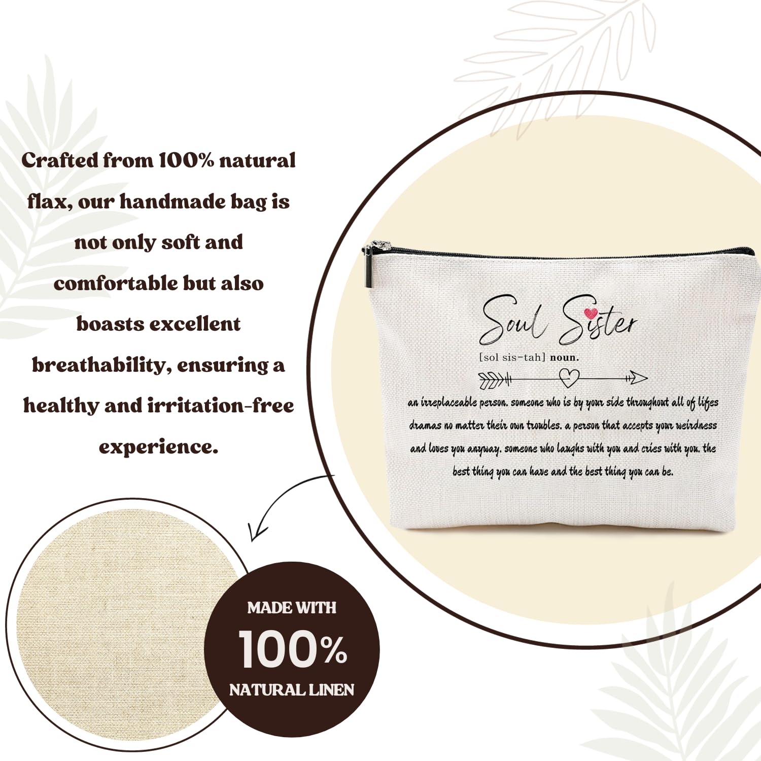 Handmade Toiletry and Makeup Bag - Perfect Women's Gift for Best Friends, Sisters, Birthday & Christmas Presents - Soul Sister Themed Cosmetic Organizer for Travel, Gym & Daily Use