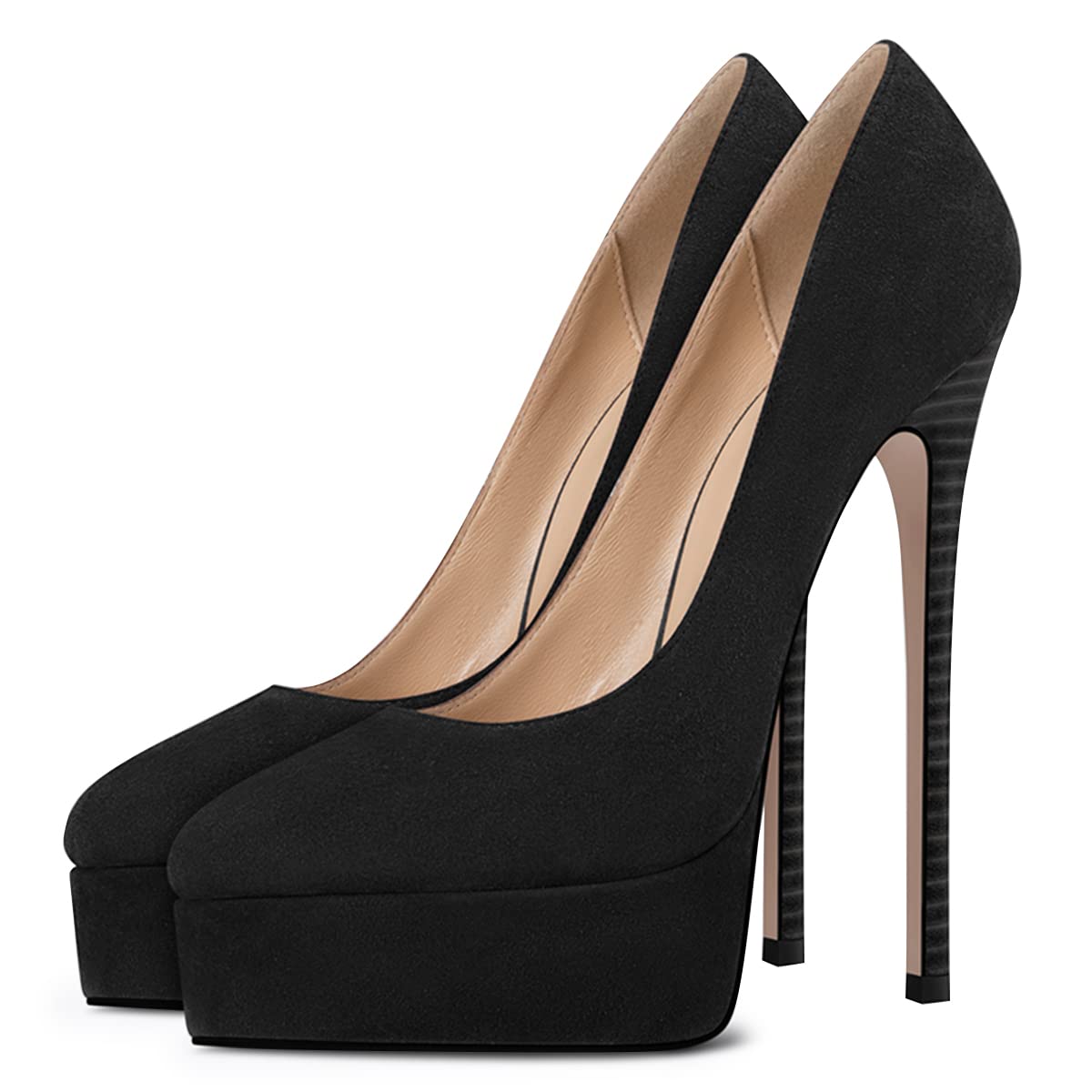 FSJ Women's Sexy High Heel Platform Pumps - Velvet Stiletto Dress Shoes with Almond Toe for Party & Evening Wear | Slip On Faux Suede Heeled Sandals | US Sizes 4-15 | Perfect for Weddings, Date Nights & Special Occasions