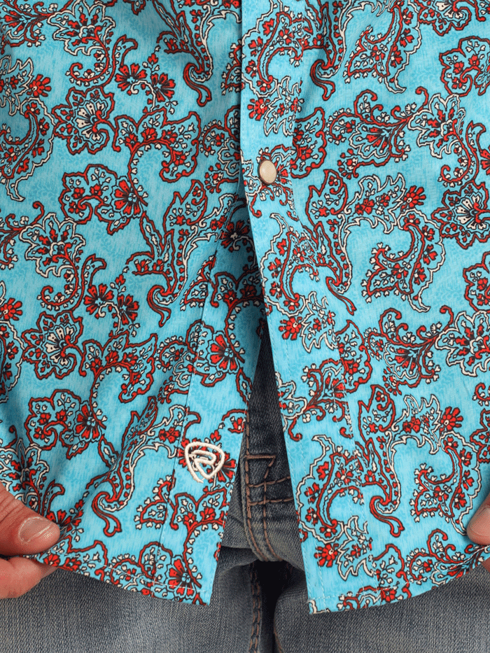 Rock & Roll Denim BMN2S05865 Men's Paisley Print Long Sleeve Snap Button Shirt Blue - Casual Wear, Music Festivals & Vintage Style Outfits