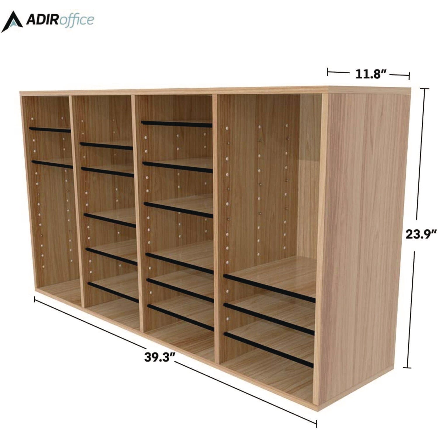 AdirOffice Wooden Adjustable 36-Compartment Letter Size Literature Organizer - Medium Oak (39.3