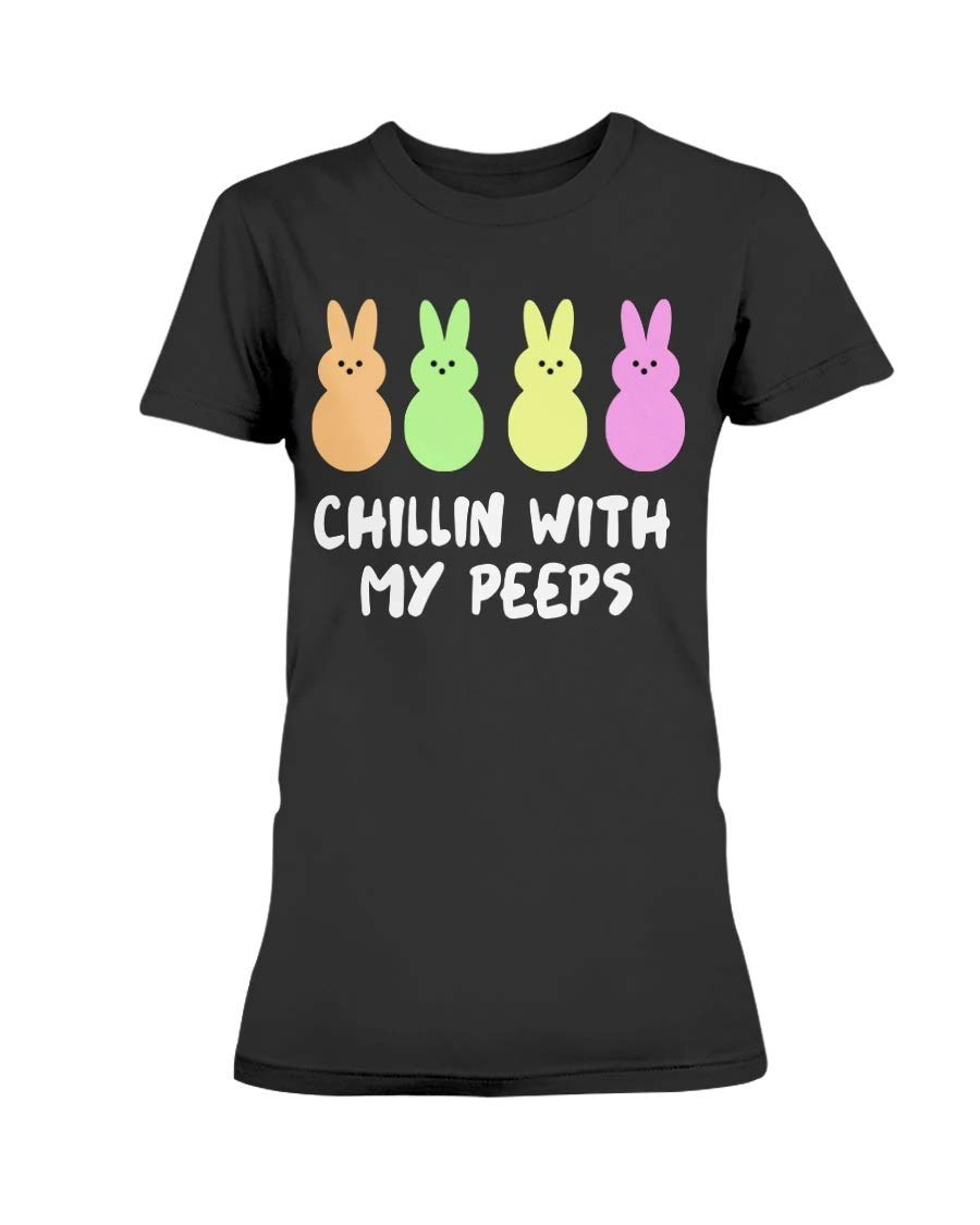 Happy Easter Peeps Marshmallows Lovers Graphic T-Shirt for Women - Cute Missy Tee for Easter Celebrations, Spring Parties & Casual Wear