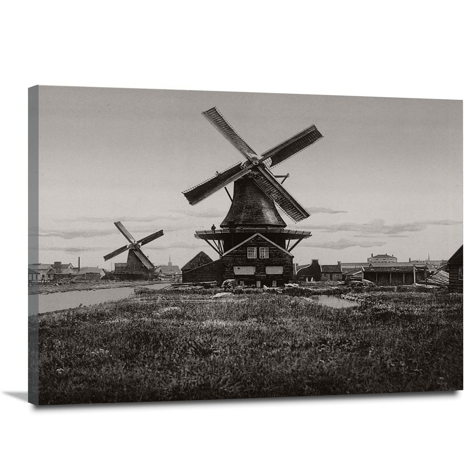Windmill by The River Oil Painting Print - Modern Canvas Wall Art Decor for Home, Office & Hotel - Abstract Landscape Artwork - Ready to Hang 24x36 Inches (60x90cm) - Perfect for Living Room, Bedroom & Kitchen Decor