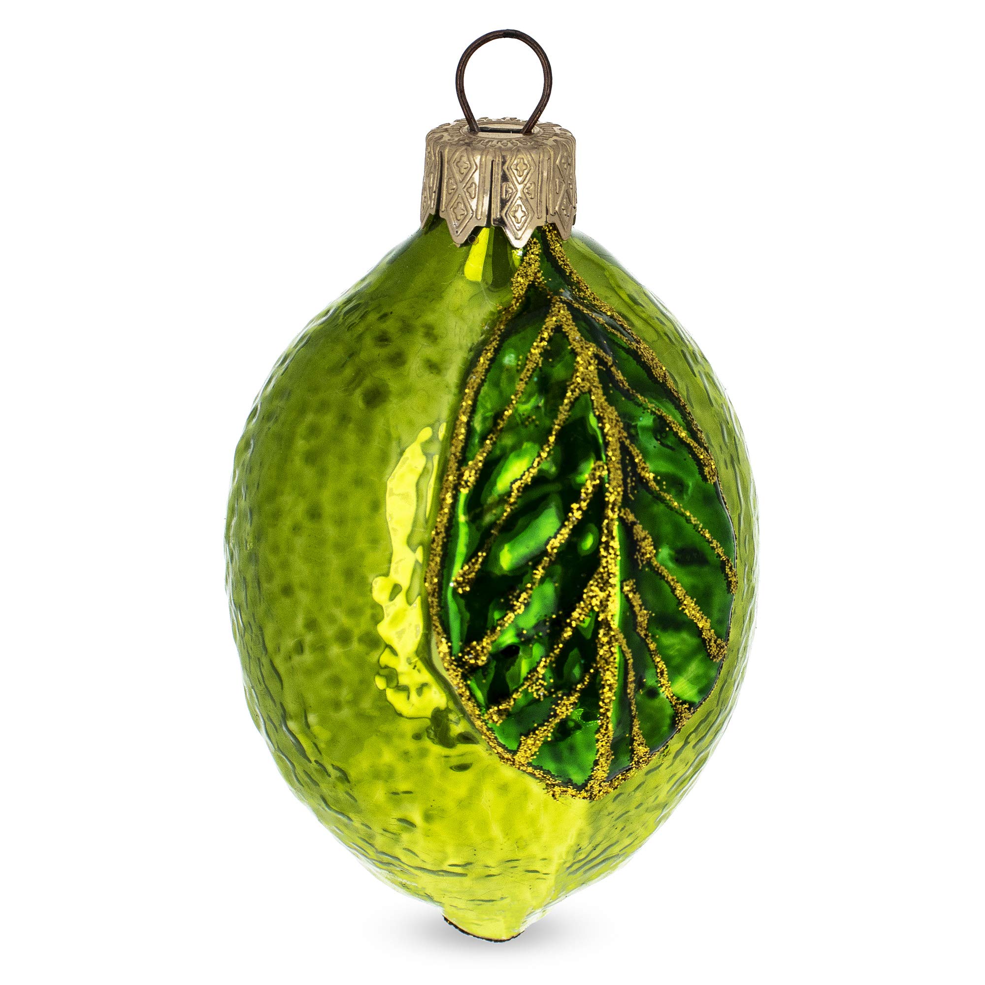 Shiny Leaf Lime Mini Glass Christmas Ornament - Festive Holiday Tree Decoration for Home, Office & Gift Giving