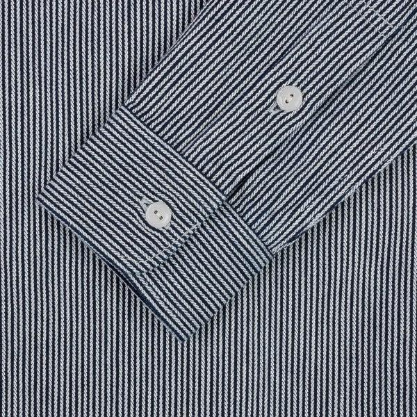 Iron Heart IHSH 366 IND 8oz Herringbone Hickory Stripe Work Shirt - Indigo Denim - Durable & Stylish for Workwear & Casual Outfits