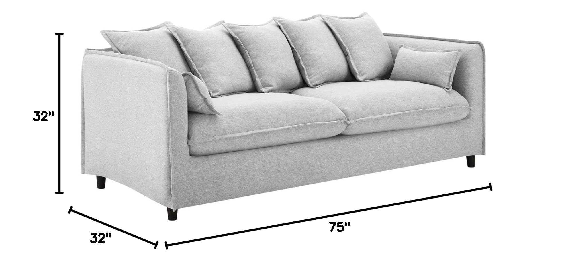Modway Avalon Fabric Upholstered Slipcover Sofa - Light Gray Modern Living Room Couch for Small Spaces & Apartments
