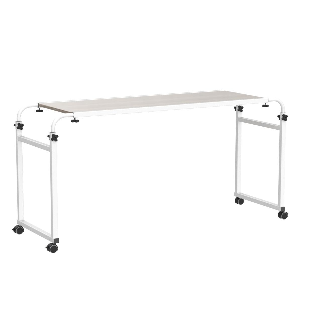 Adjustable Overbed Laptop Desk with Wheels - Rolling Bed Table for King/Queen Size Beds - Portable Workstation in Ancient Oak Finish - Perfect for Home Office, Hospital Use, and Bedside Computing