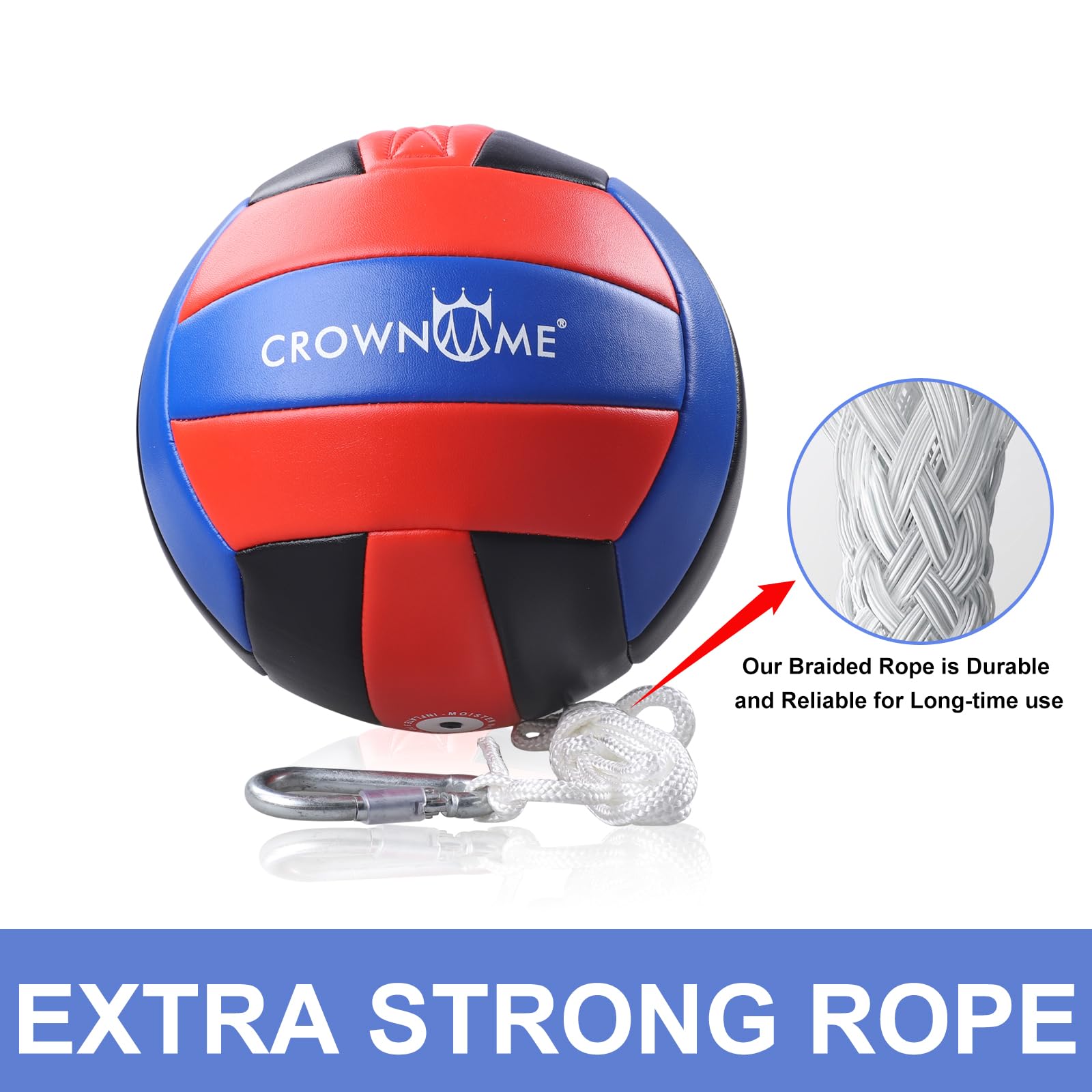 CROWN ME Tetherball Set with Ball, Rope & Carabiner Hoop - Outdoor Games for Kids, Backyard, School, Park & Beach Play