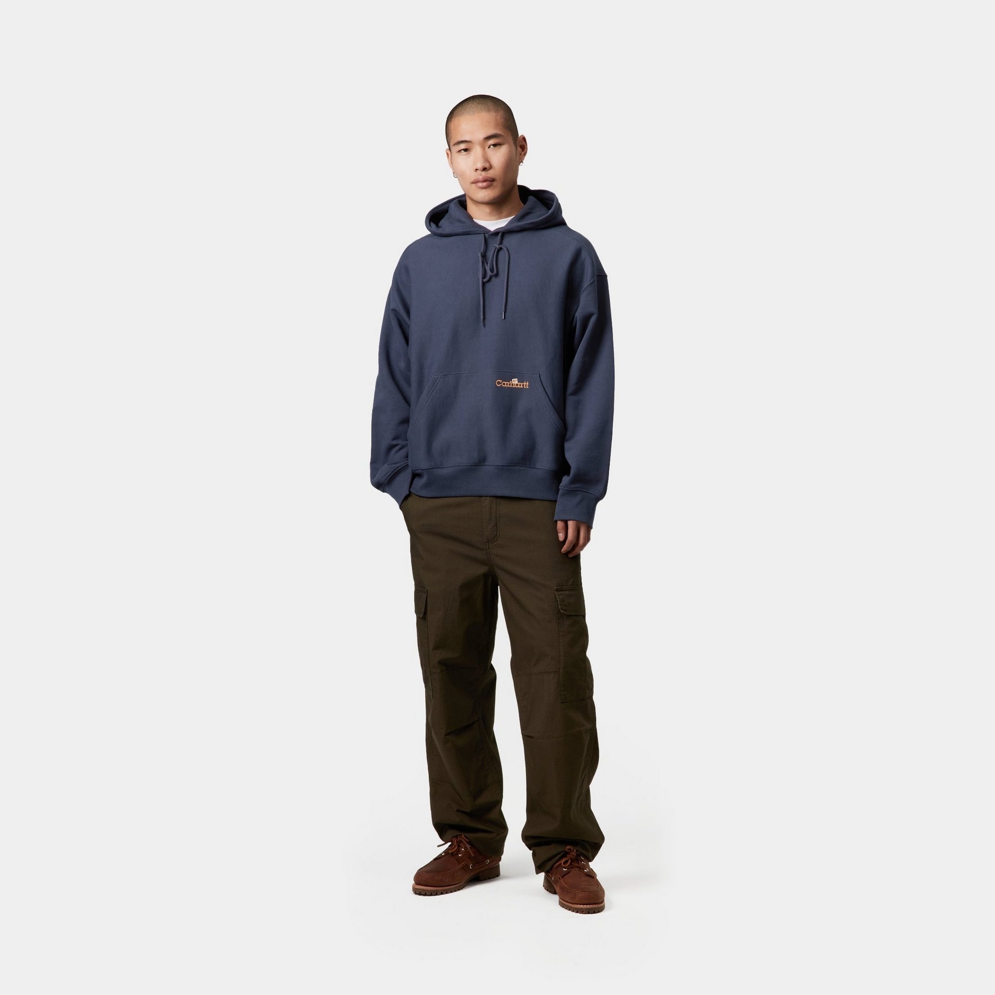 Blue Hooded Label Script Sweatshirt - Soft Cotton Pullover for Men & Women | Perfect for Casual Wear, Street Style & Loungewear
