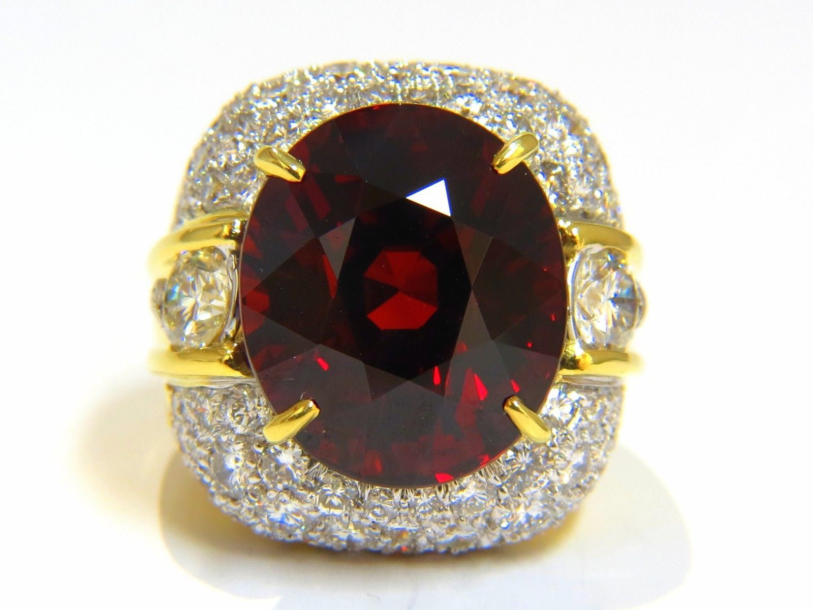 32.64ct GIA Certified Natural Red Spessartite Garnet Diamond Ring in 18K Gold - Elegant Raised Dome Design for Weddings, Anniversaries & Special Occasions
