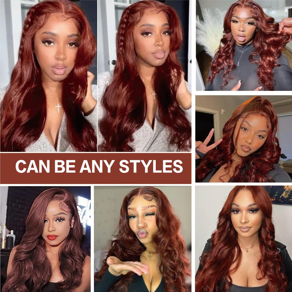 13x4 HD Transparent Lace Front Wig 180% Density - Reddish Brown Body Wave Human Hair Wig with Baby Hair | Auburn Copper Glueless Lace Frontal Wig for Women (28 Inch) | Perfect for Cosplay, Daily Wear & Special Occasions