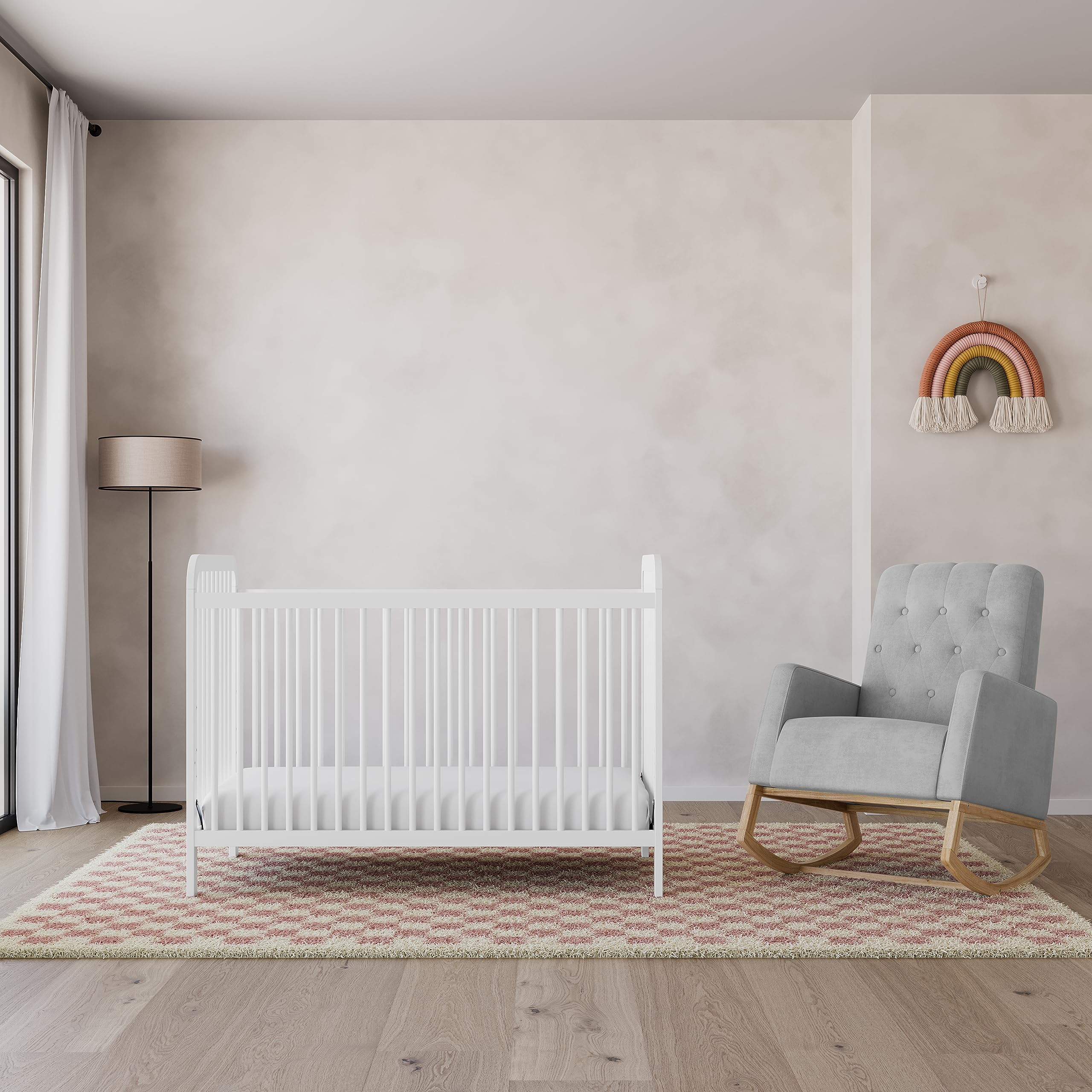 Storkcraft Northern Lights Nursery Rocker - Upholstered Button-Tufted Rocking Chair with Gentle Motion & Solid Wood Base (Steel/Natural) | Perfect for Baby Nurseries, Breastfeeding & Relaxing Moments