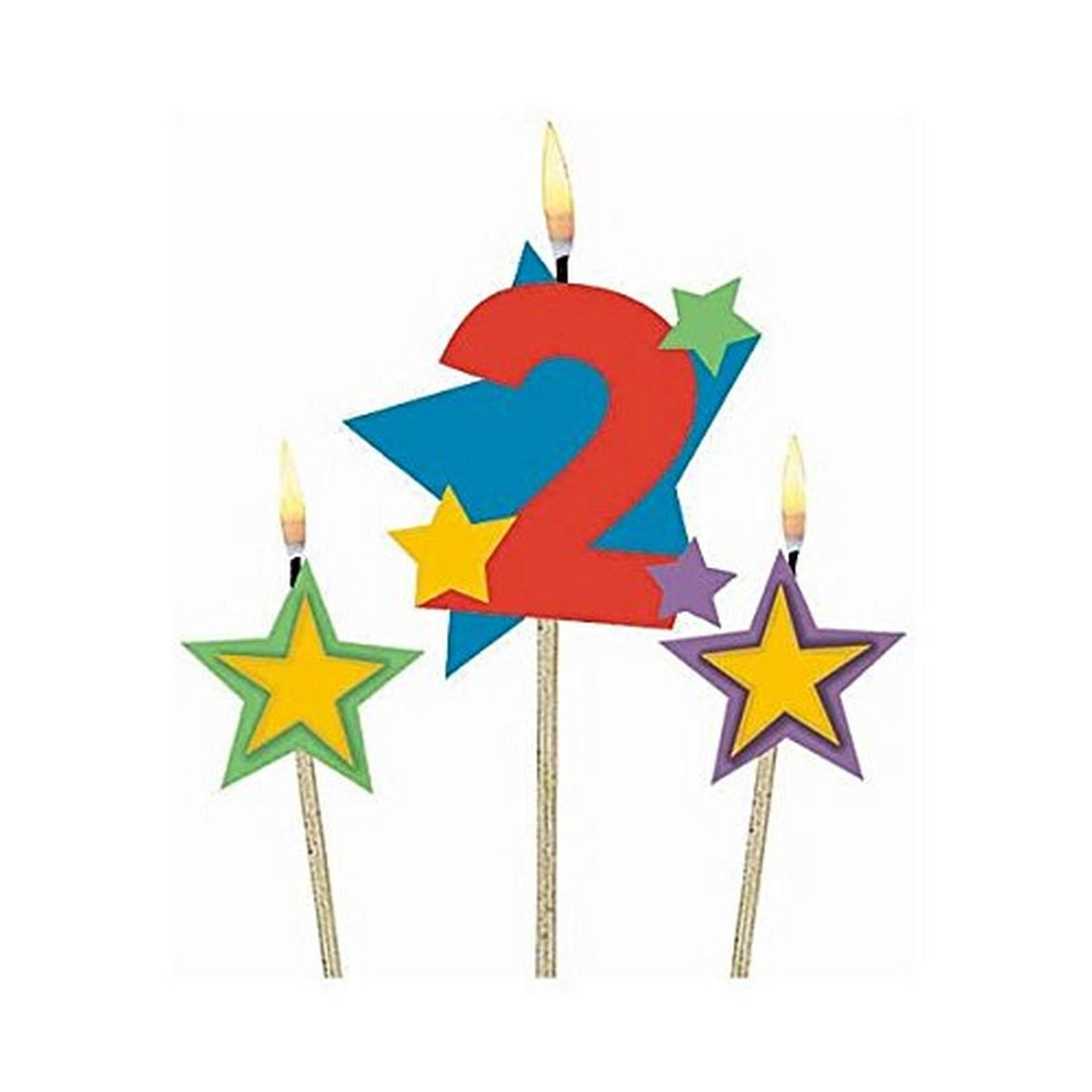 #2 Decorative Birthday Candles & Star Candles - Multi Color Party Supplies (Pack of 3) - 5