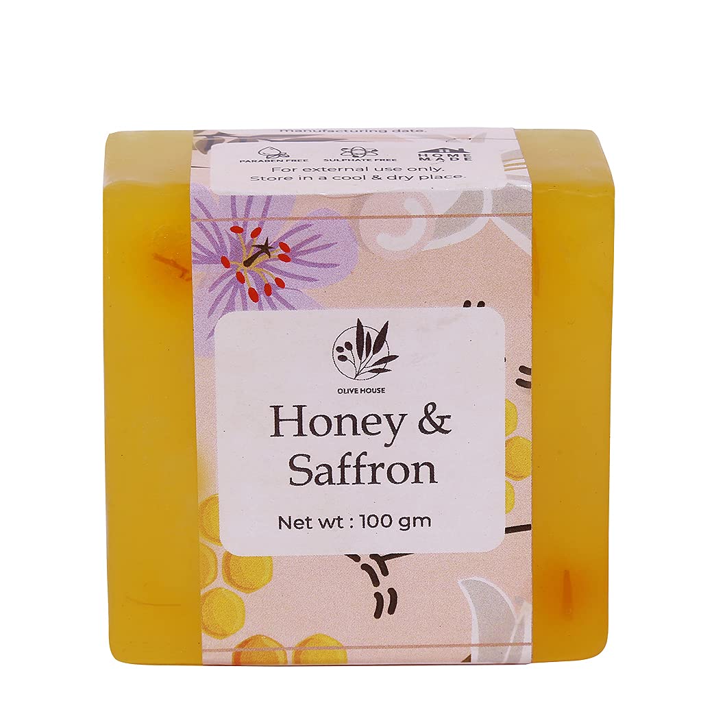 Olive House Honey Saffron Soap - 100g Natural Skincare Bar for Face & Body | Moisturizing, Antibacterial, Handmade Soap for Dry Skin, Acne Treatment & Luxury Bathing