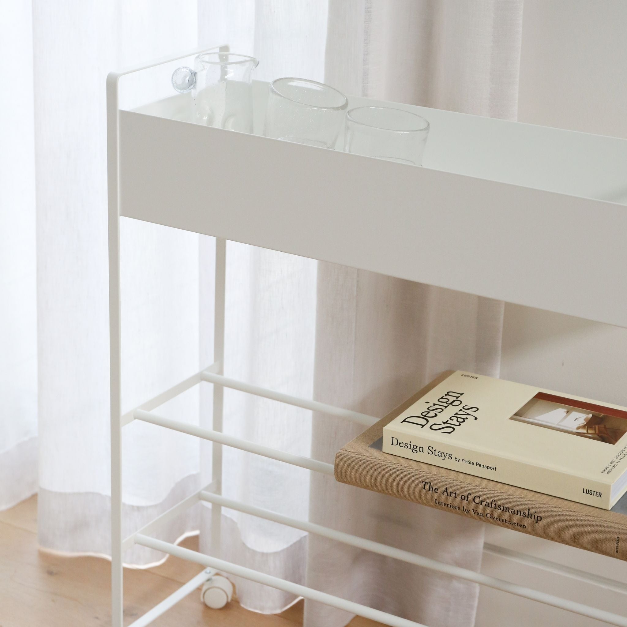 YAMAZAKI White Tower Storage Cart with Basket - Space Saving Organizer for Kitchen, Bathroom, Office & Living Room