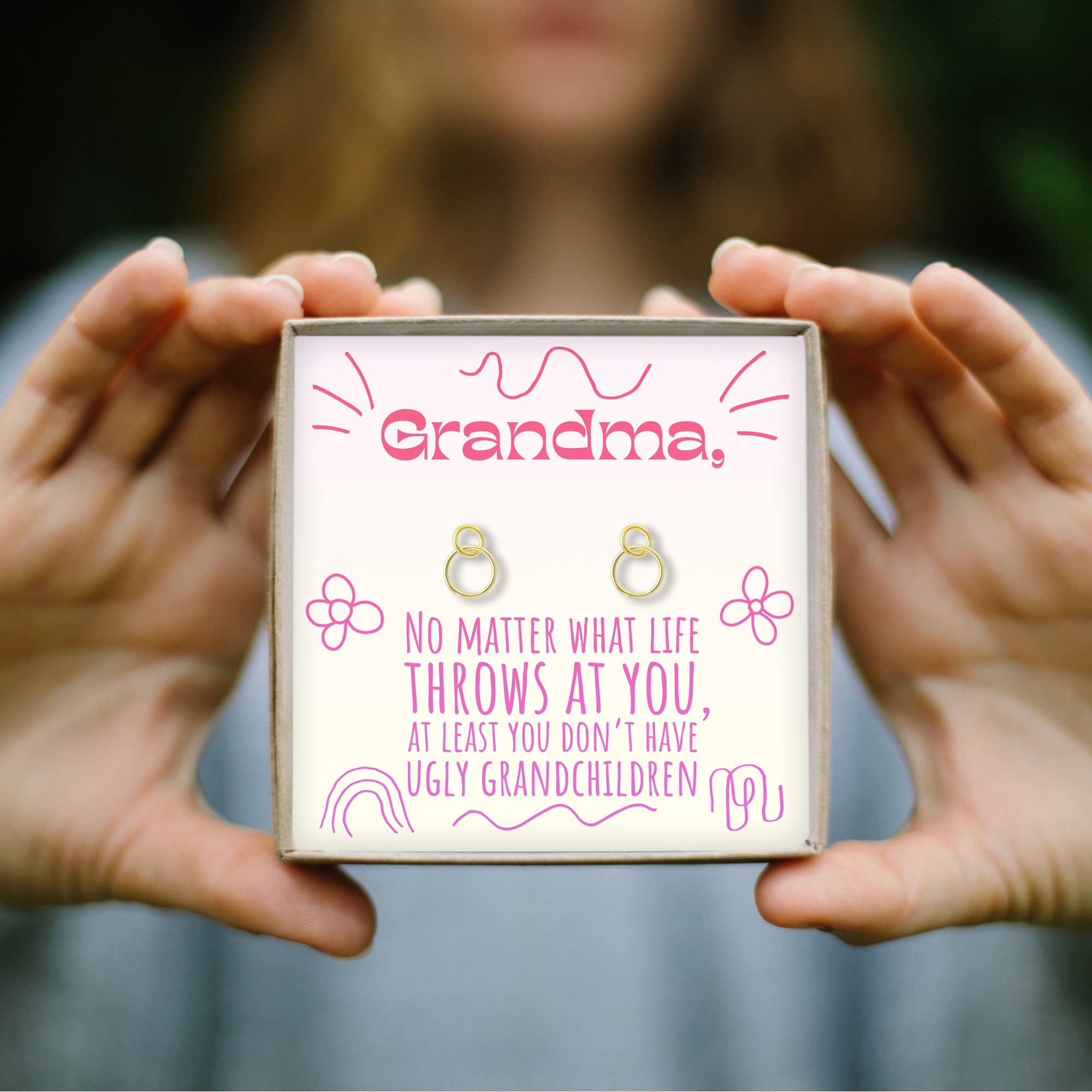 Grandma Earrings - Heartfelt Jewelry Gift with Greeting Card for Birthday, Christmas, Mother's Day & Special Occasions | Perfect for Grandmothers, Moms & Loved Ones