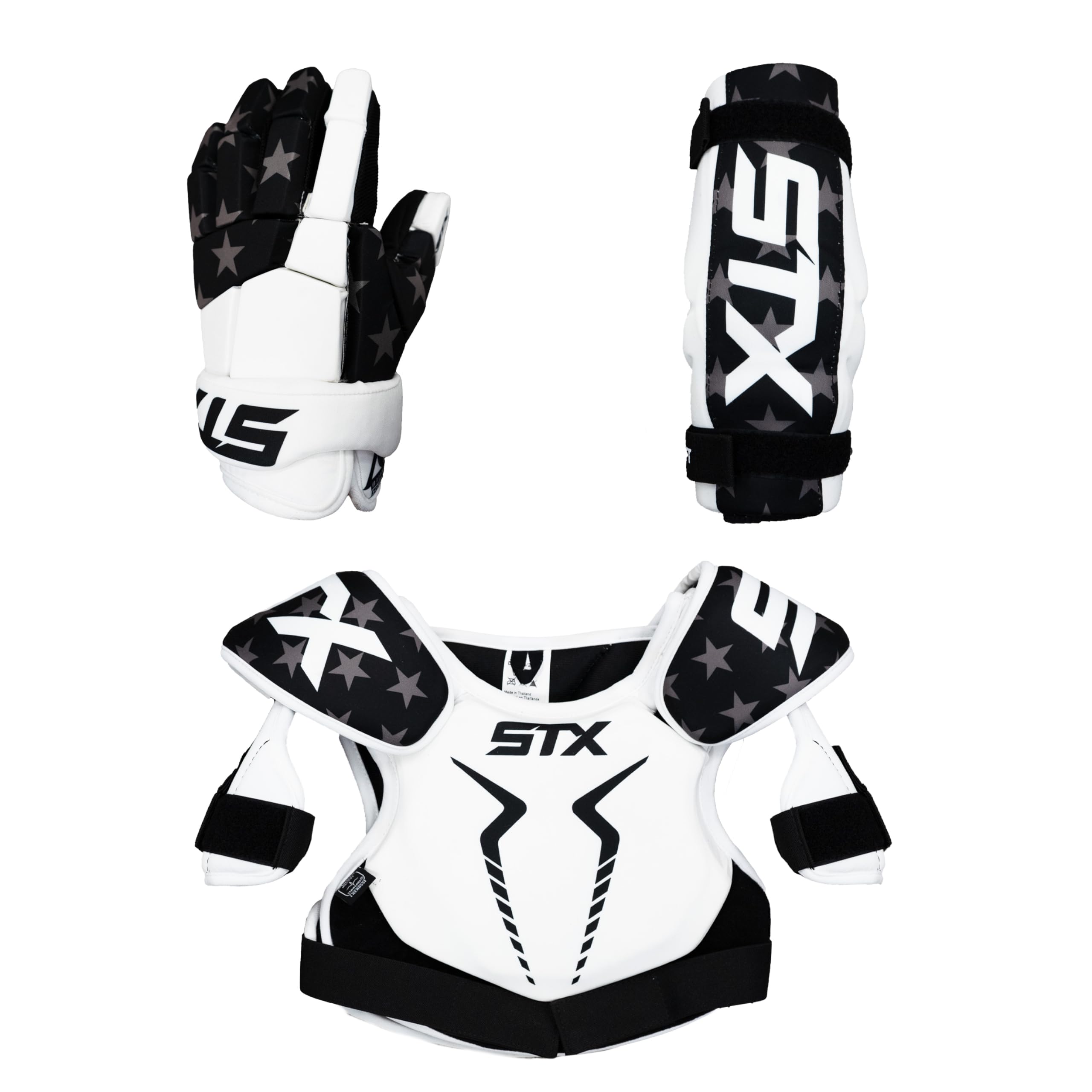 STX Stallion 75 Lacrosse Starter Set for Youth - XS Shoulder Pads, Gloves & Arm Pads in Black/White | Perfect for Beginners & Youth Training Sessions