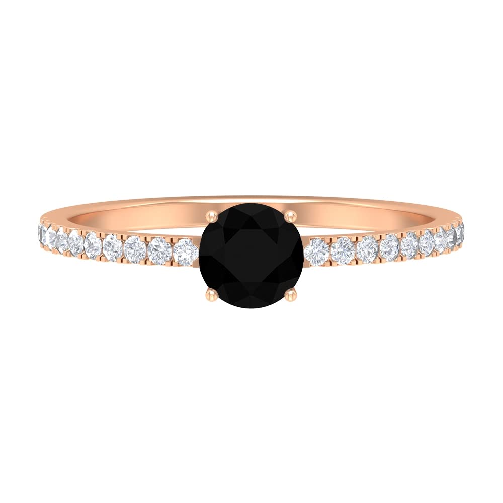 3/4 CT Natural Black Onyx & Moissanite Solitaire Ring - 14K Solid Gold Round Cut Minimalist Ring for Women | Elegant Jewelry Gift for Anniversary, Wedding & Special Occasions